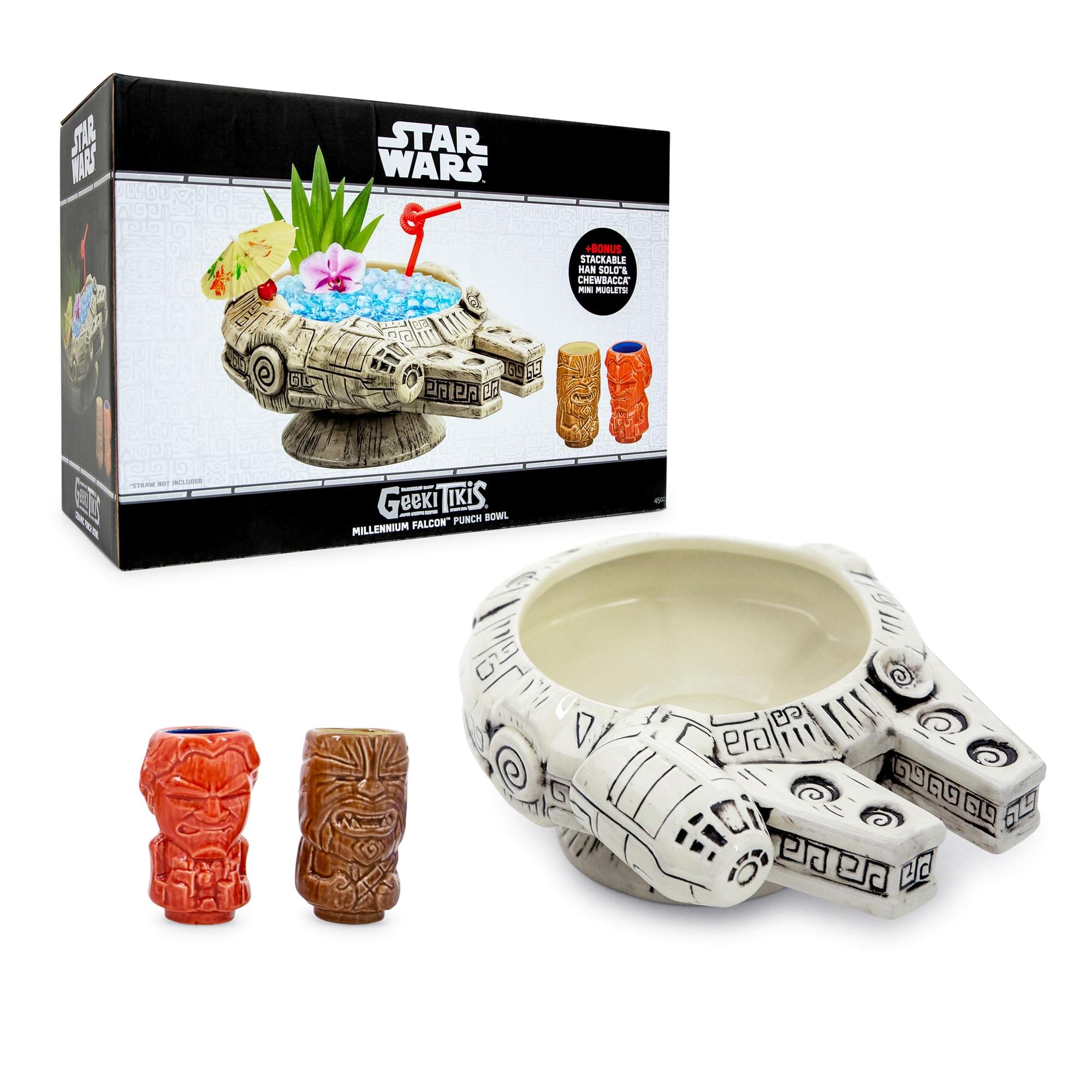 Star Wars Millennium Falcon Tiki Bowl with Han Solo & Chewbacca Mug - Geeki Tiki Collectible Drinkware Set for Sci-Fi Fans & Cocktail Parties