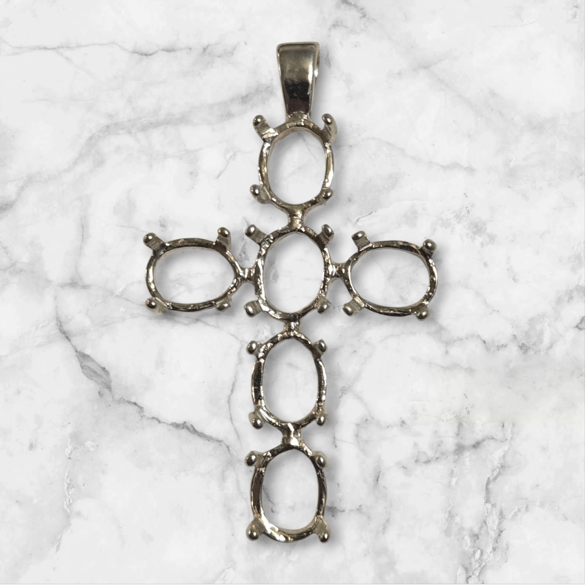 Solid Sterling Silver or 14kt Gold Multi-Stone Oval Cabochon Cross Pendant Setting - Handmade in USA (161764/141764) - Perfect for Jewelry Making, Gift Giving & Religious Occasions