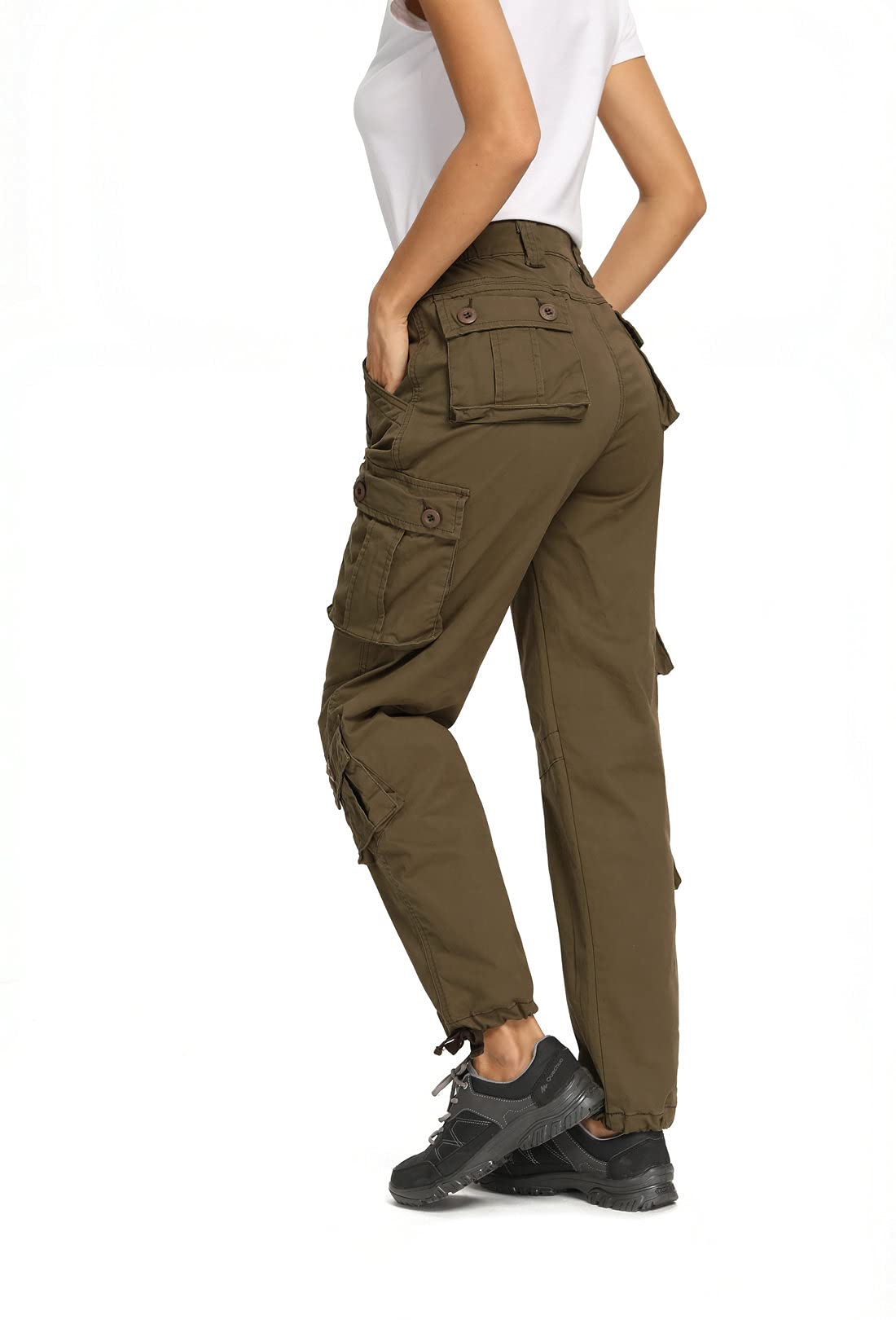 Raroauf Women's Casual Cotton Cargo Pants - Military Style Combat Work Pants with 8 Pockets - Comfortable Capri Pants for Outdoor, Hiking, Work & Everyday Wear