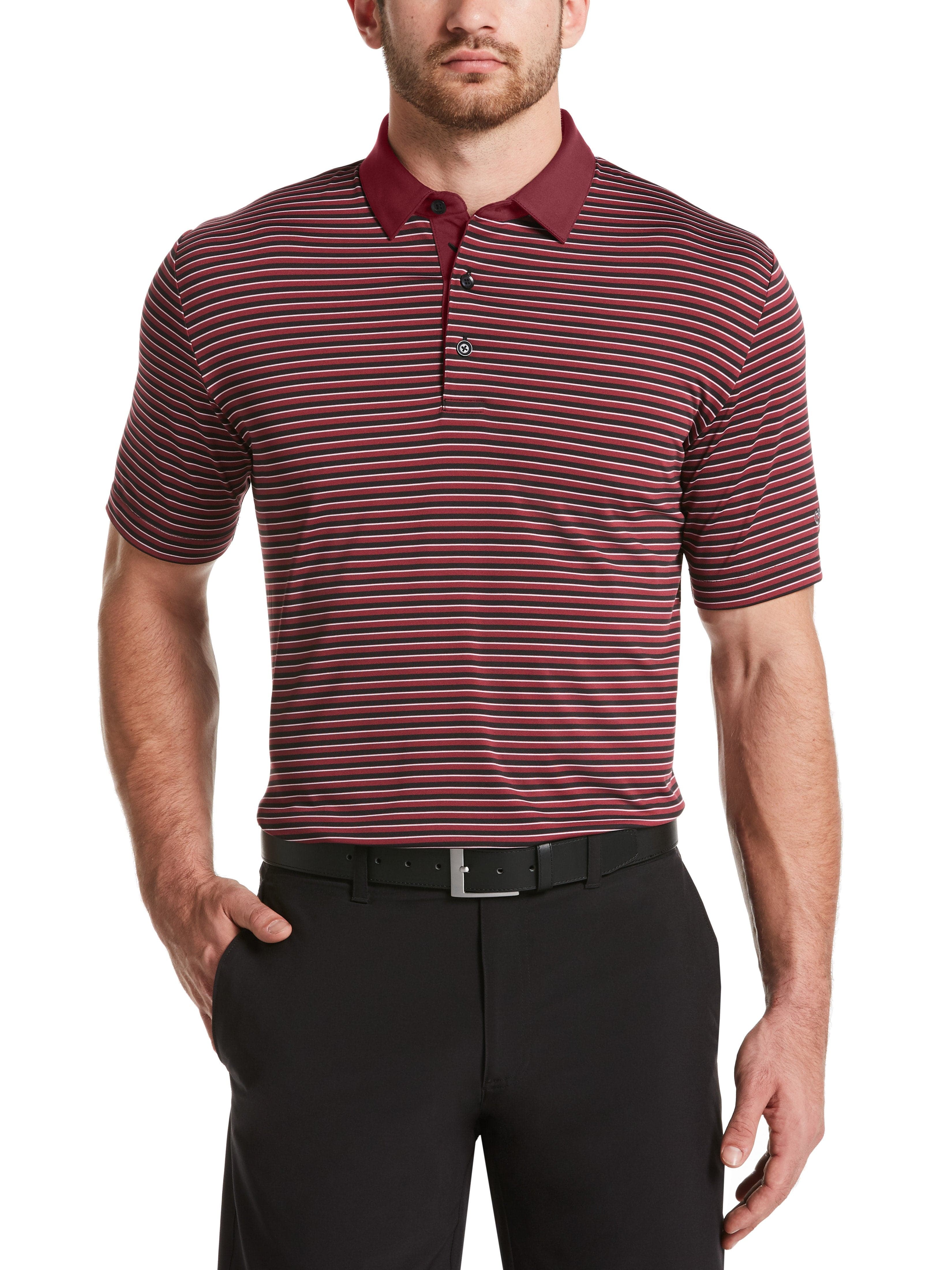 Men's 3-Color Stripe Polo Shirt - Casual Short Sleeve Cotton Knit Top for Golf, Work & Everyday Wear
