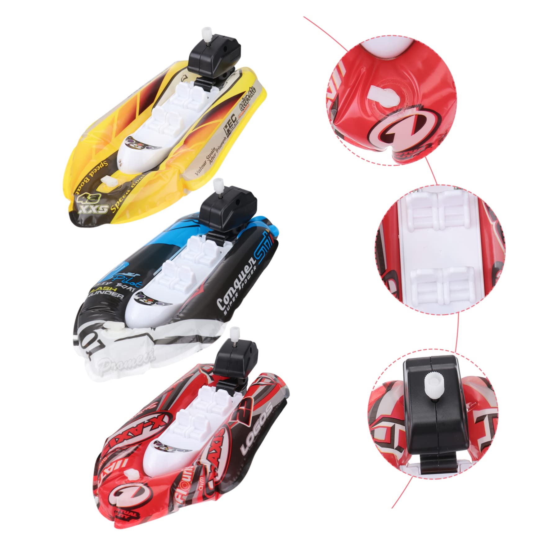 DRESSOOS 3-Pack Mini Inflatable Wind-Up Bath Boats - Floating Bathtub Toys for Kids (Red) | Fun Water Play for Pool, Beach & Bath Time