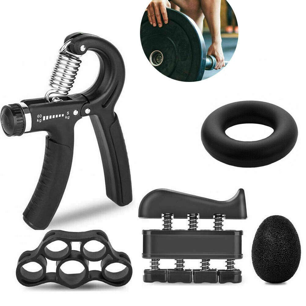 Hovico 5-Pack Adjustable Hand Grip Strengthener Kit - Finger Resistance Bands, Extensor Trainer, Squeeze Ball & Exercise Ring for Hand Therapy, Rehabilitation & Gym Workouts