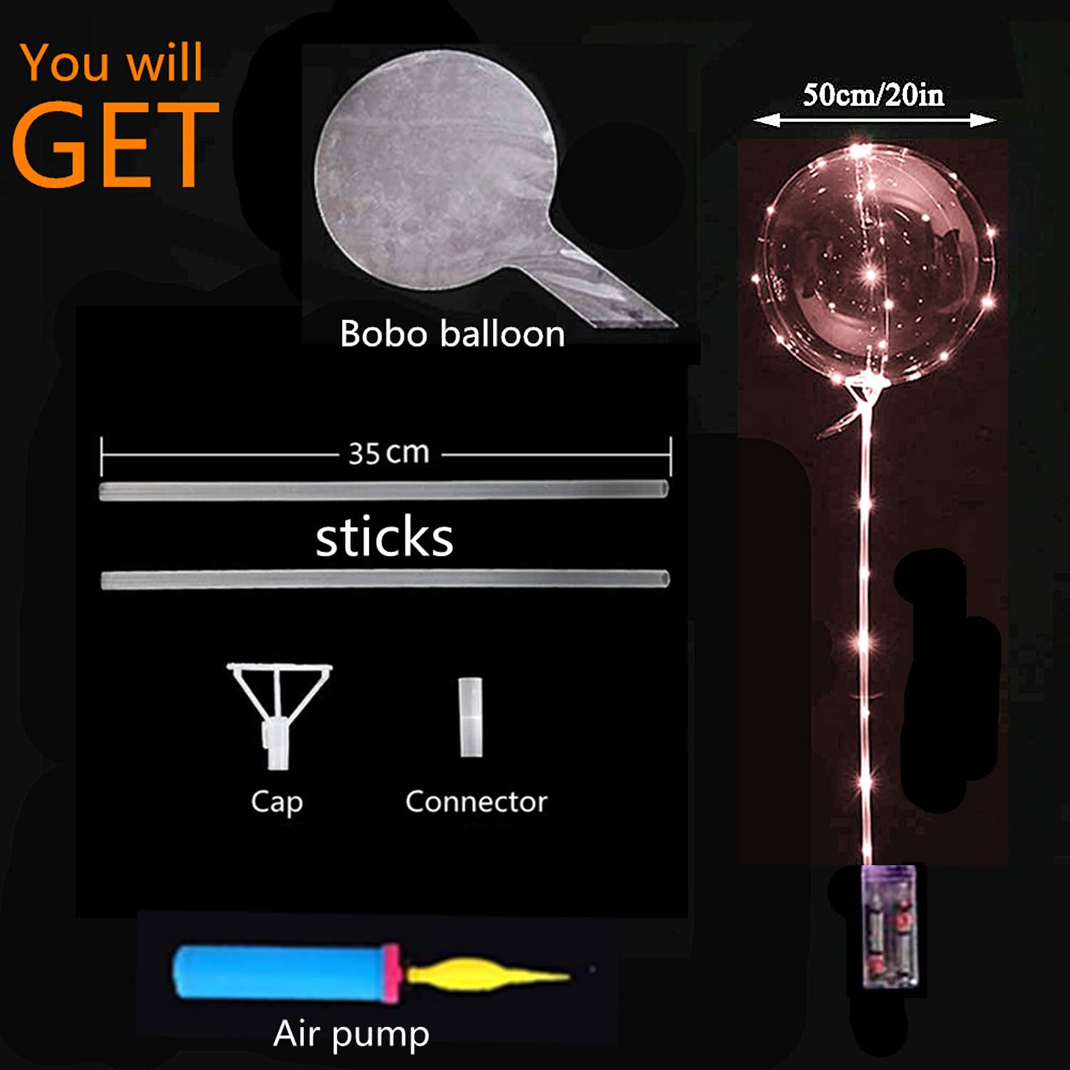 10 Pack LED Bobo Balloons with Sticks & Pump - Transparent Light Up Balloons for Party Decor - Warm White Glow Bubble Balloons with String Lights - Perfect for Birthday, Wedding, Festival & Nighttime Celebrations