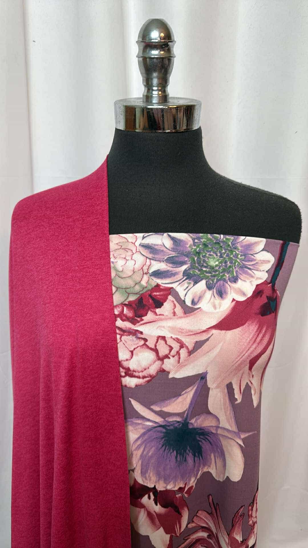 Dragonfruit & Lilac Floral Fabric Bundle - 2 Yards Dusty Lilac Floral ITY Knit & 3 Yards Dragonfruit Featherweight Polyester - Perfect for Dresses, Skirts & DIY Fashion Projects
