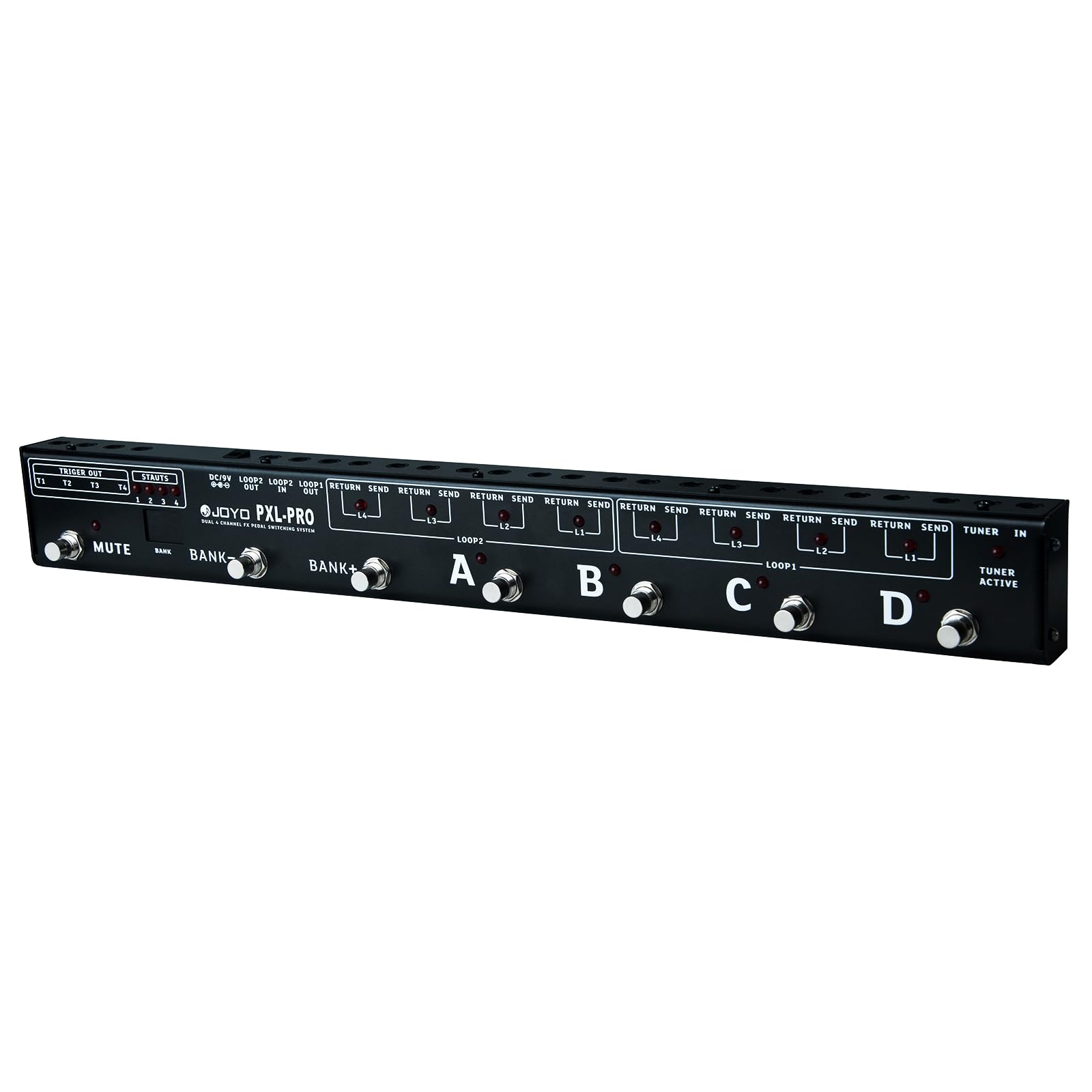 JOYO PXL-PRO Guitar Effects Pedal Controller - 4-Channel 8-Loop Programmable Foot Switch with Mute & Buffered Bypass for Electric Guitarists (Black) - Perfect for Live Performances & Studio Recording