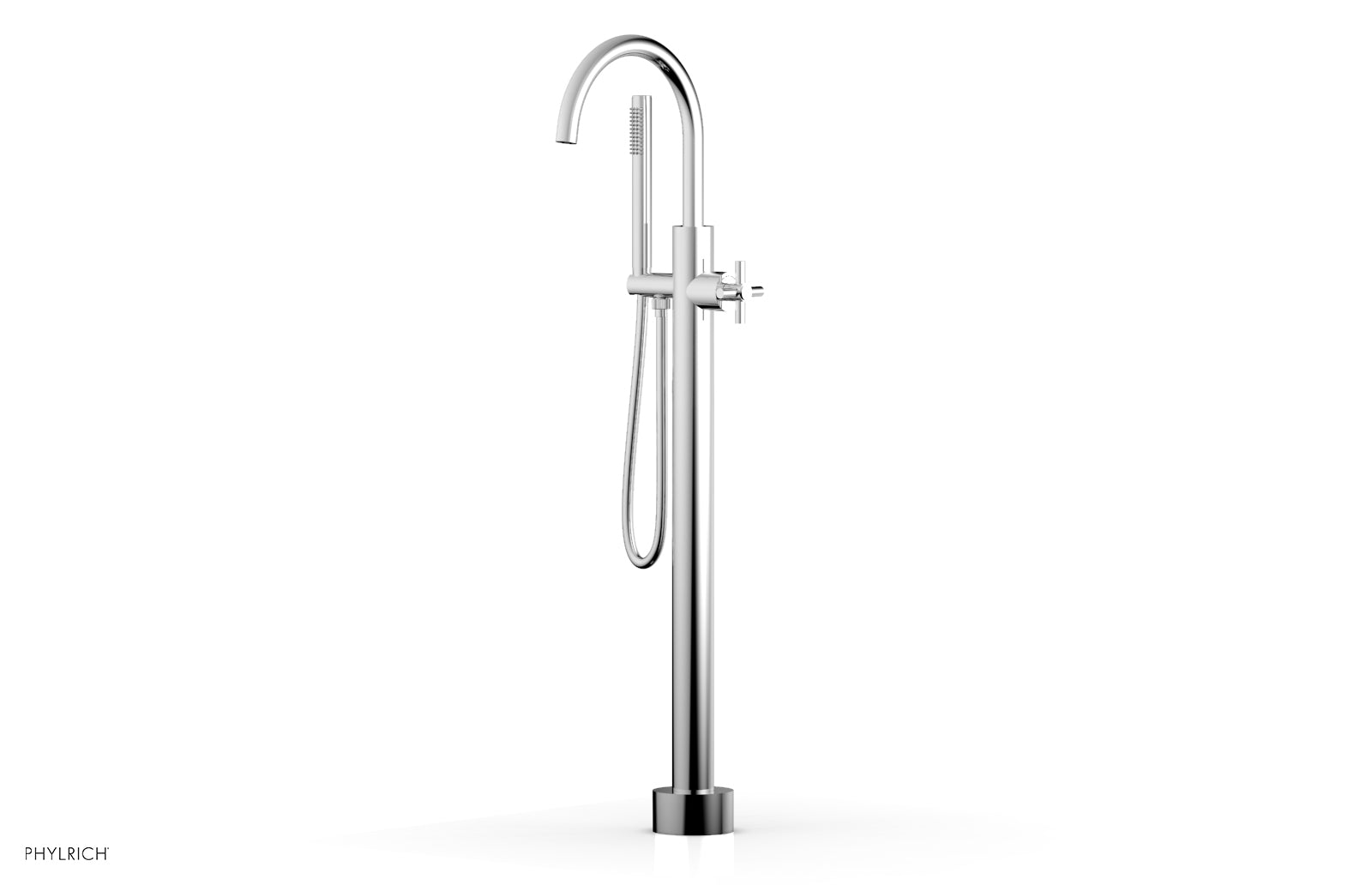 Premium Tall Floor Mount Tub Filler with Cross Handle & Hand Shower - D1314401 - Perfect for Modern Bathroom Renovations and Spa-Like Showers