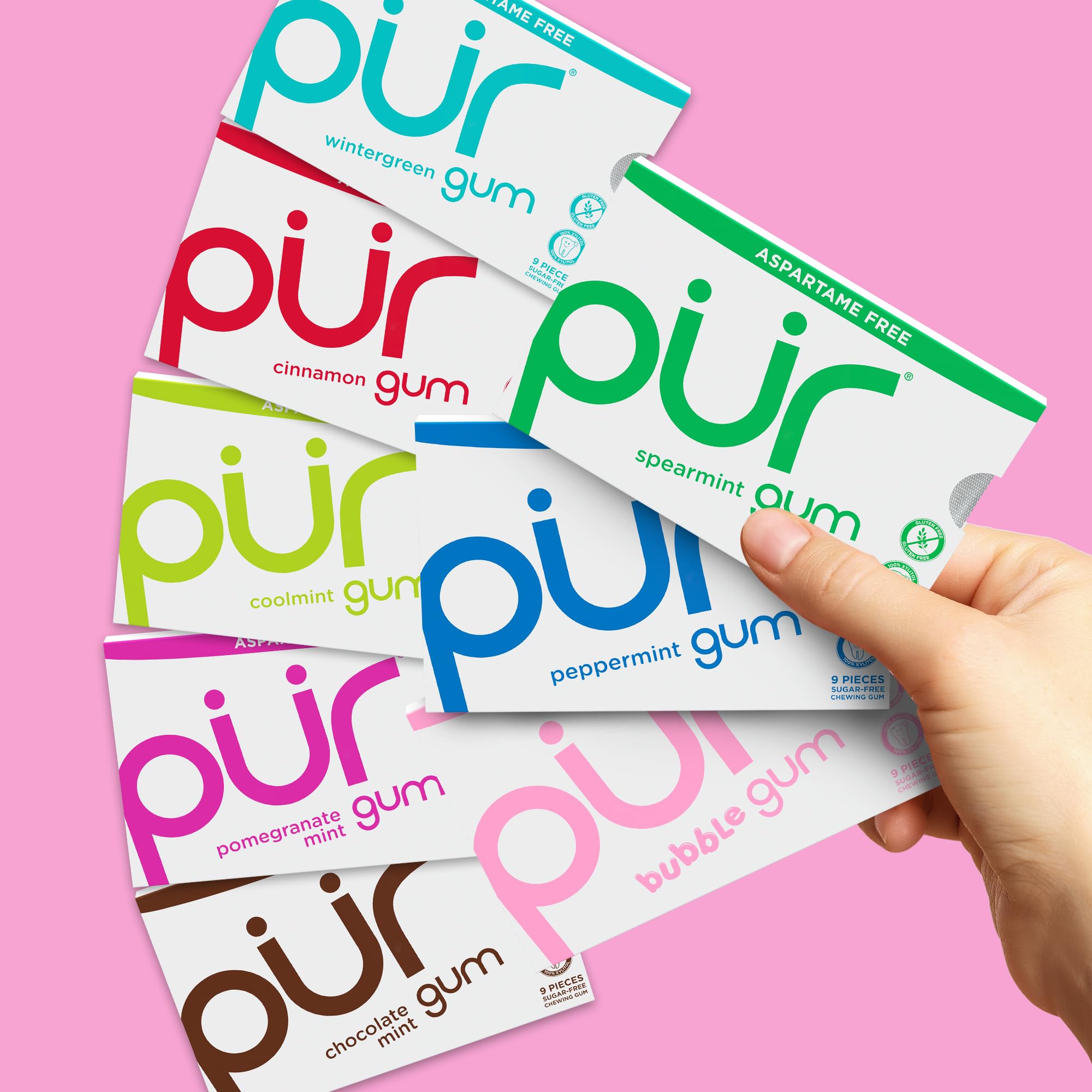 **PUR Gum Aspartame Free Chewing Gum - 100% Xylitol, Natural Flavors, Variety Pack (9 Pieces, Pack of 8) - Fresh Breath for Workouts, Travel & Daily Use**