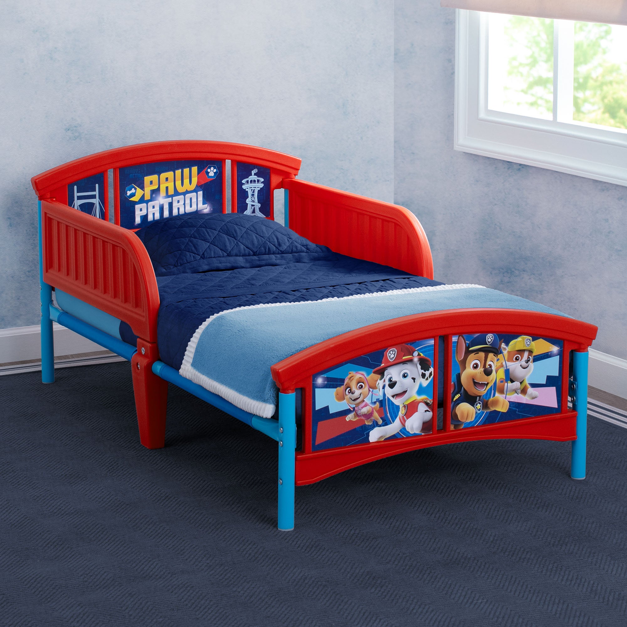 PAW Patrol Toddler Bed with Guardrails - Lightweight Plastic Kids Bed for Boys & Girls - Perfect for Nursery, Bedroom, or Playroom