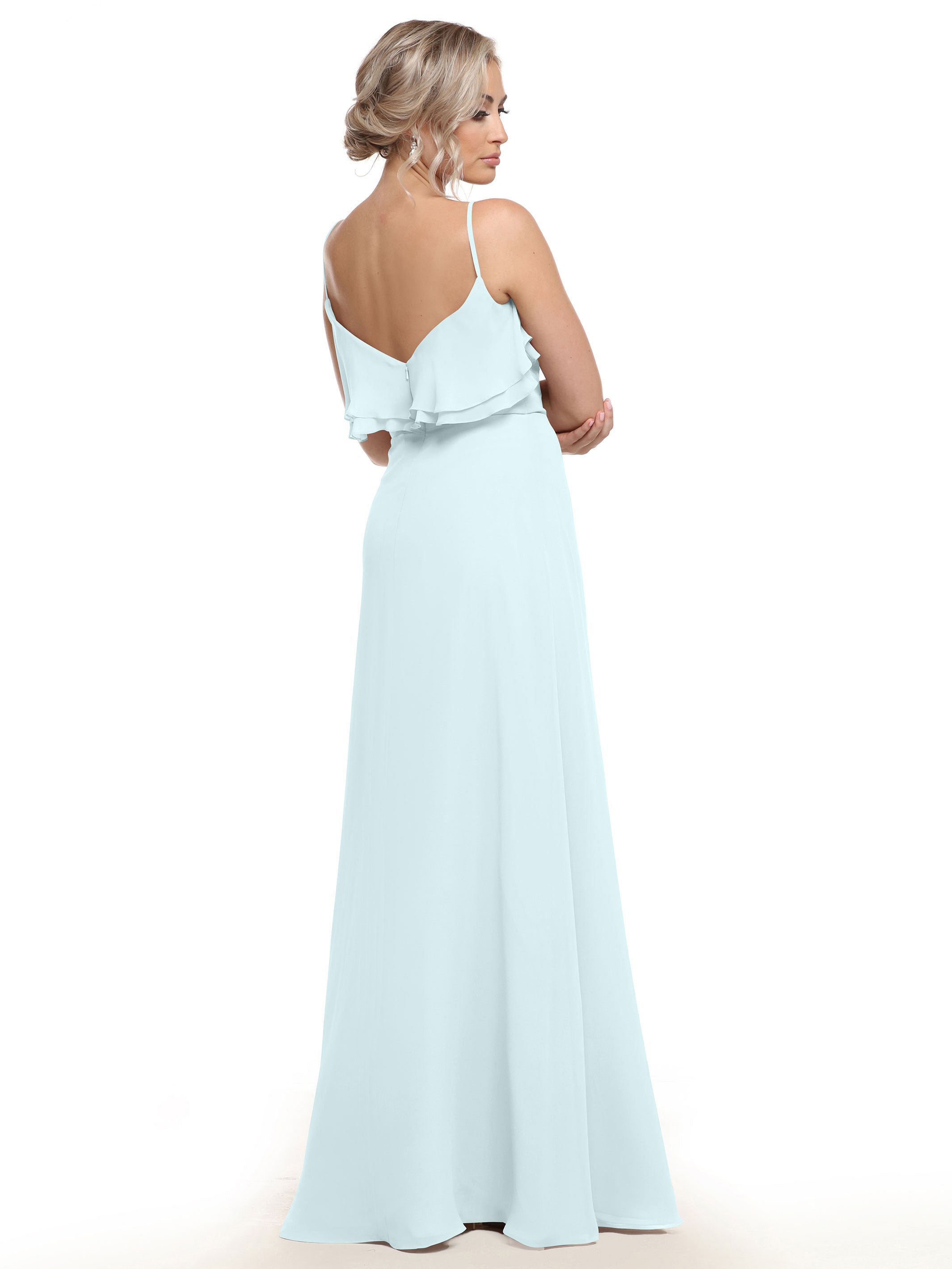 Elegant 80146 Sheath Chiffon Bridesmaid Dress with Ruffled Neckline - Perfect for Weddings, Formal Events & Special Occasions