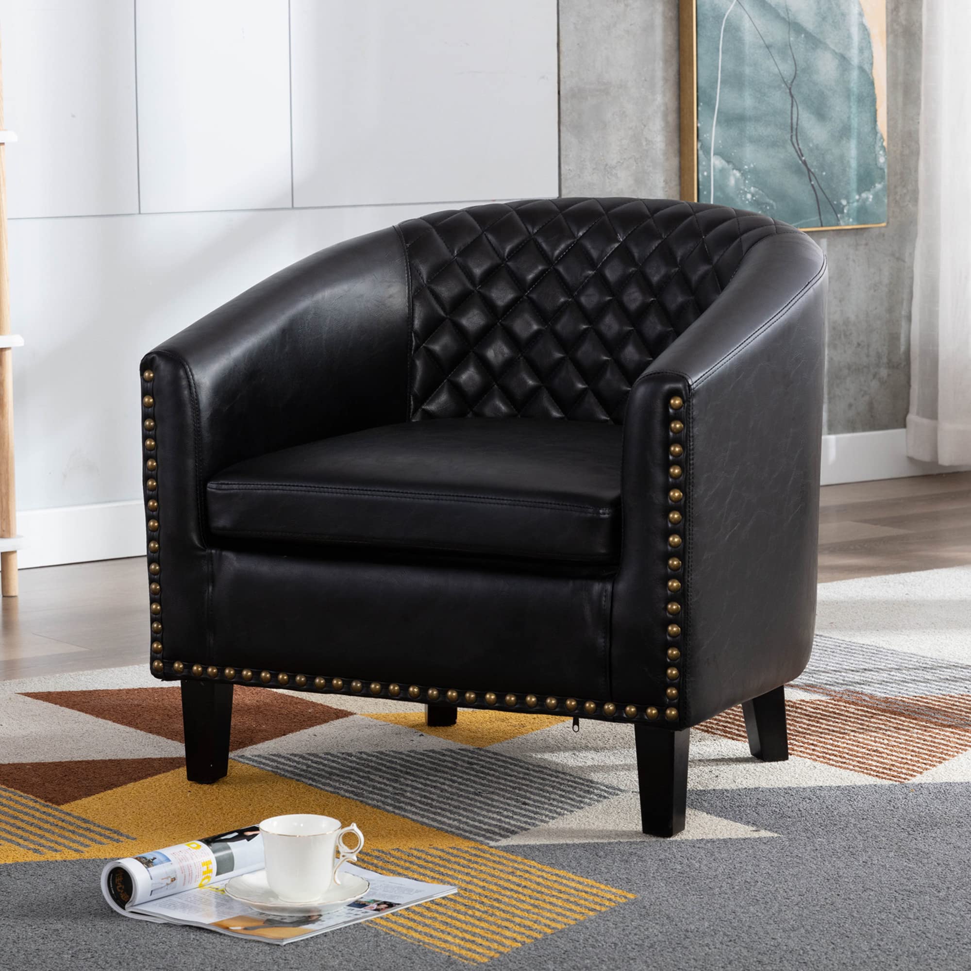 HomSof Accent Barrel Chair - Upholstered Living Room Armchair with Nailhead Trim & Solid Wood Legs, Comfortable Lounge Chair for Reading Nook, Bedroom or Office