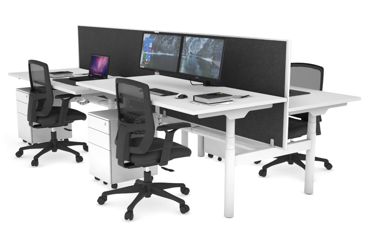Flexi Premium Height Adjustable 4-Person H Bench Workstation - White Frame [1200L x 800W with Cable Management] - Ideal for Office, Coworking Spaces & Collaborative Work Environments
