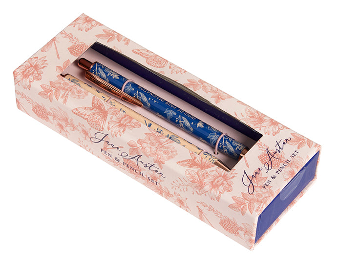 Jane Austen Floral Pen and Pencil Set - Elegant Writing Gift Set of 2 for Journaling, Note Taking & Office Use - Perfect for Book Lovers & Writers