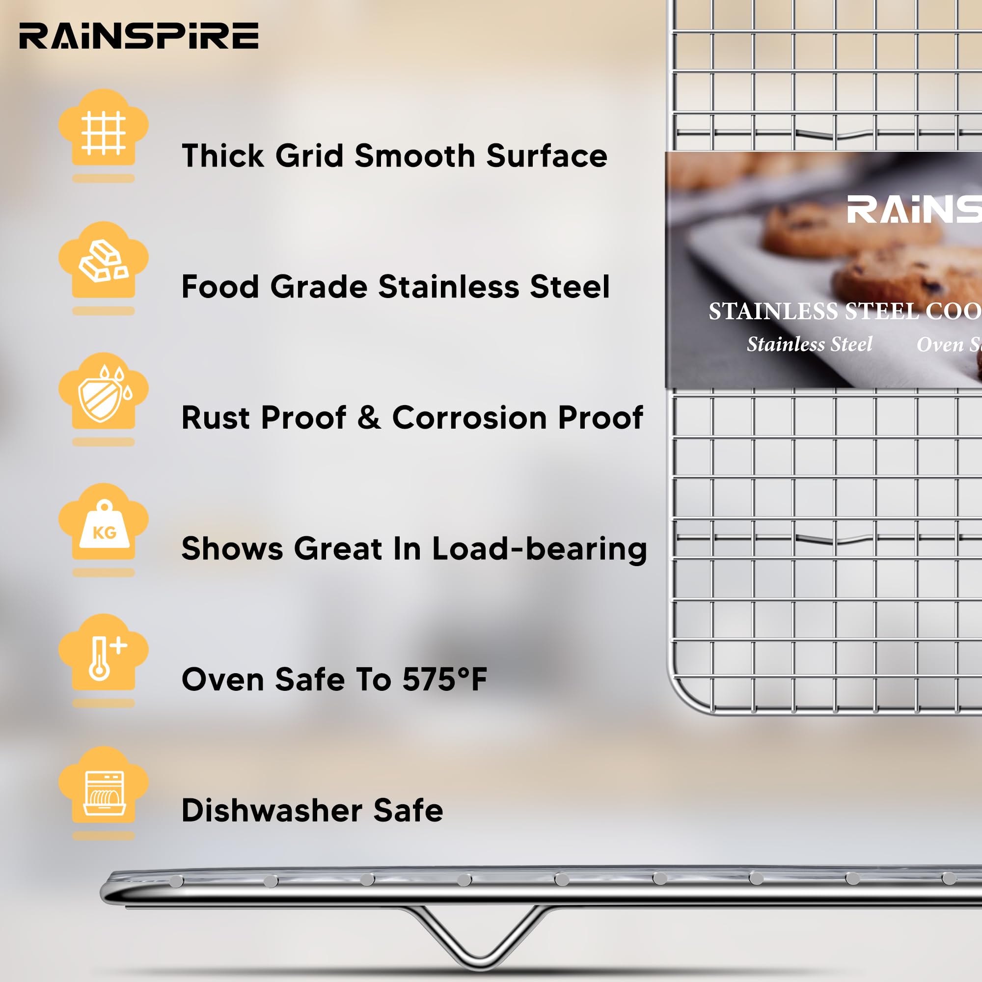Premium Stainless Steel Cooling Rack Set (2-Pack) - Heavy Duty Oven Safe Baking & Cooking Wire Rack - Fits Quarter Sheet Pans 8.5