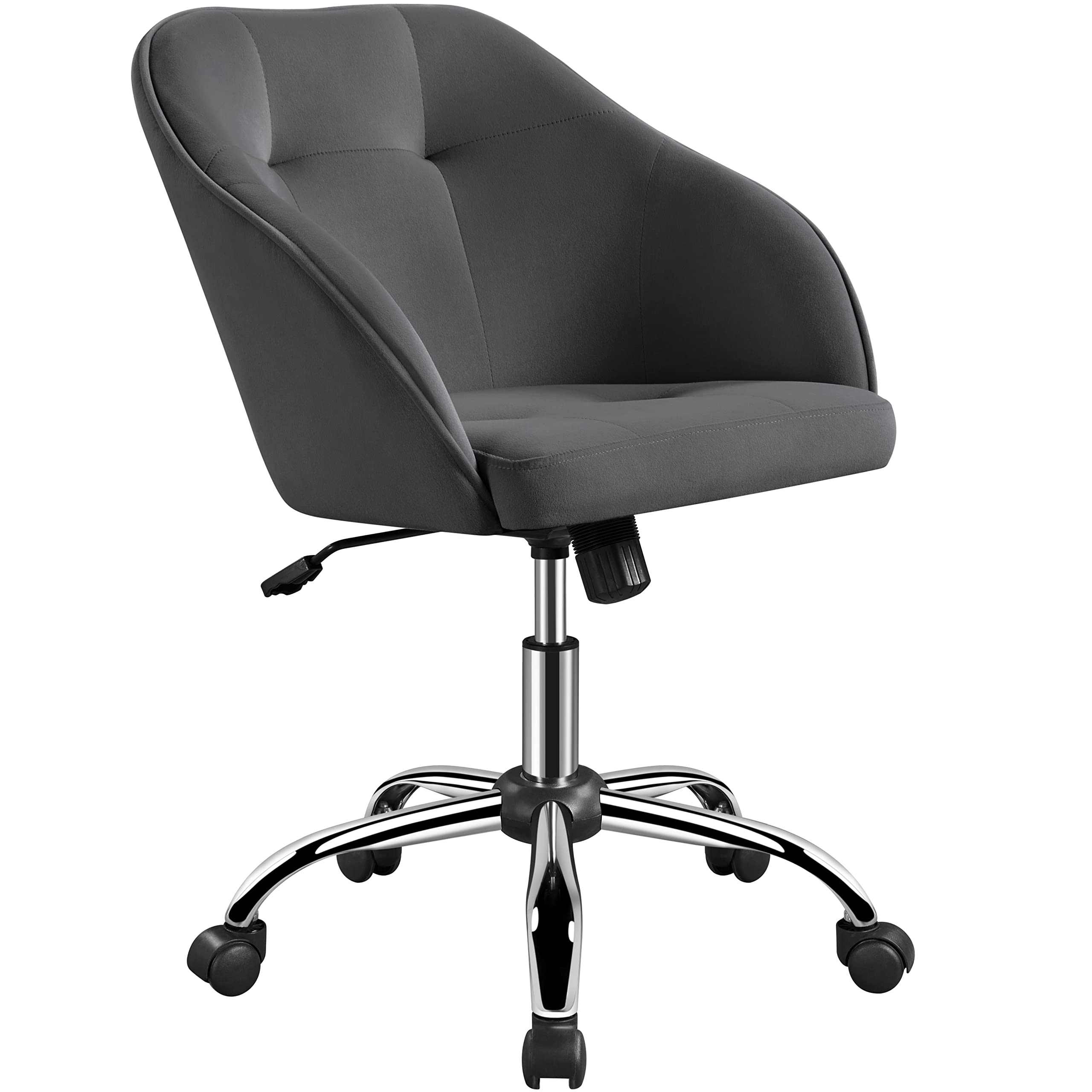 Topeakmart Velvet Office Desk Chair with 360° Swivel & Height Adjustable - Modern Upholstered Task Chair with Metal Base & Armrests - Perfect for Home Office, Computer Work, Makeup Vanity & Study (Gray)