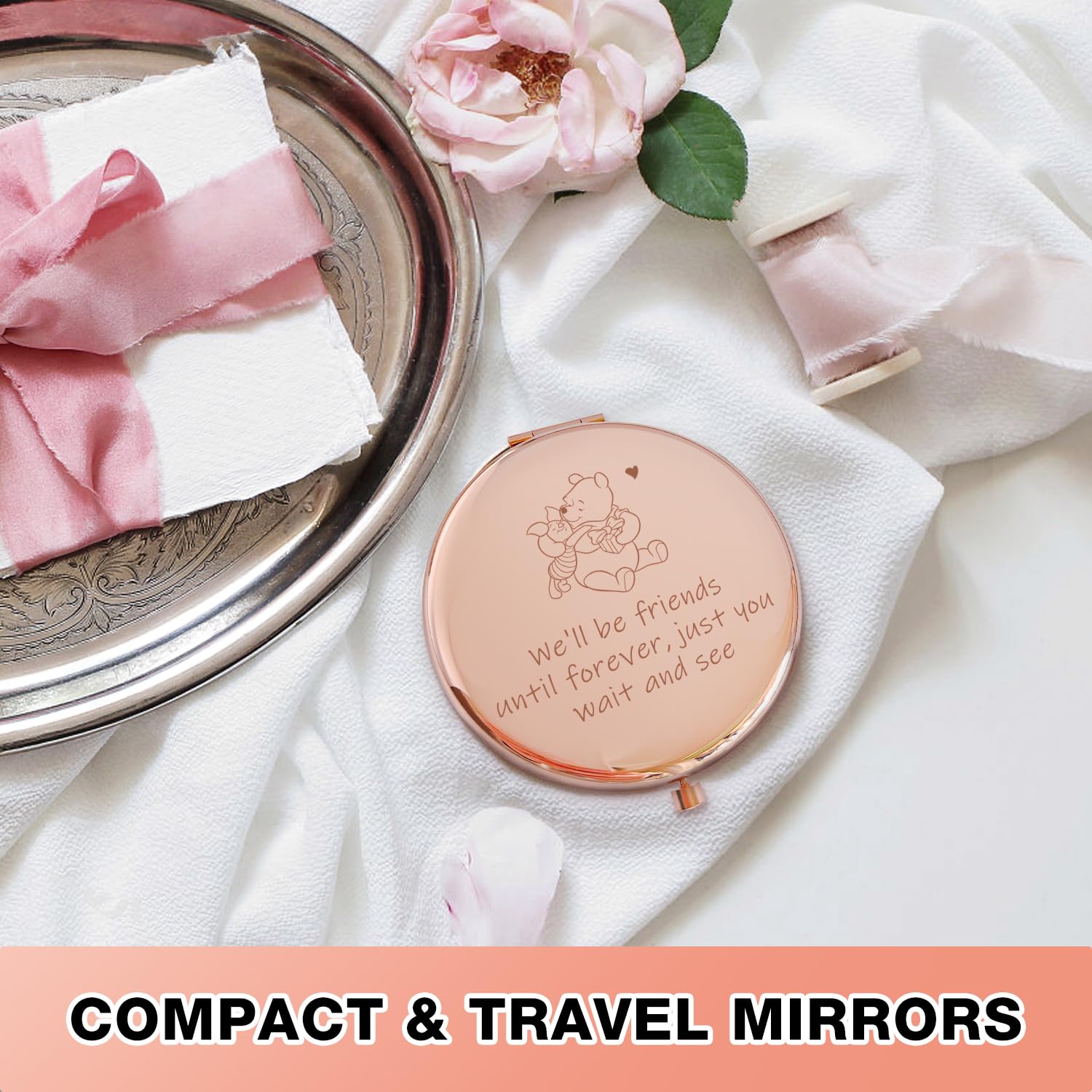 Best Friendship Travel Compact Pocket Makeup Mirror - Cute Gifts for Women, Best Friend Christmas Birthday Present - Perfect for Travel, Home & Office Use