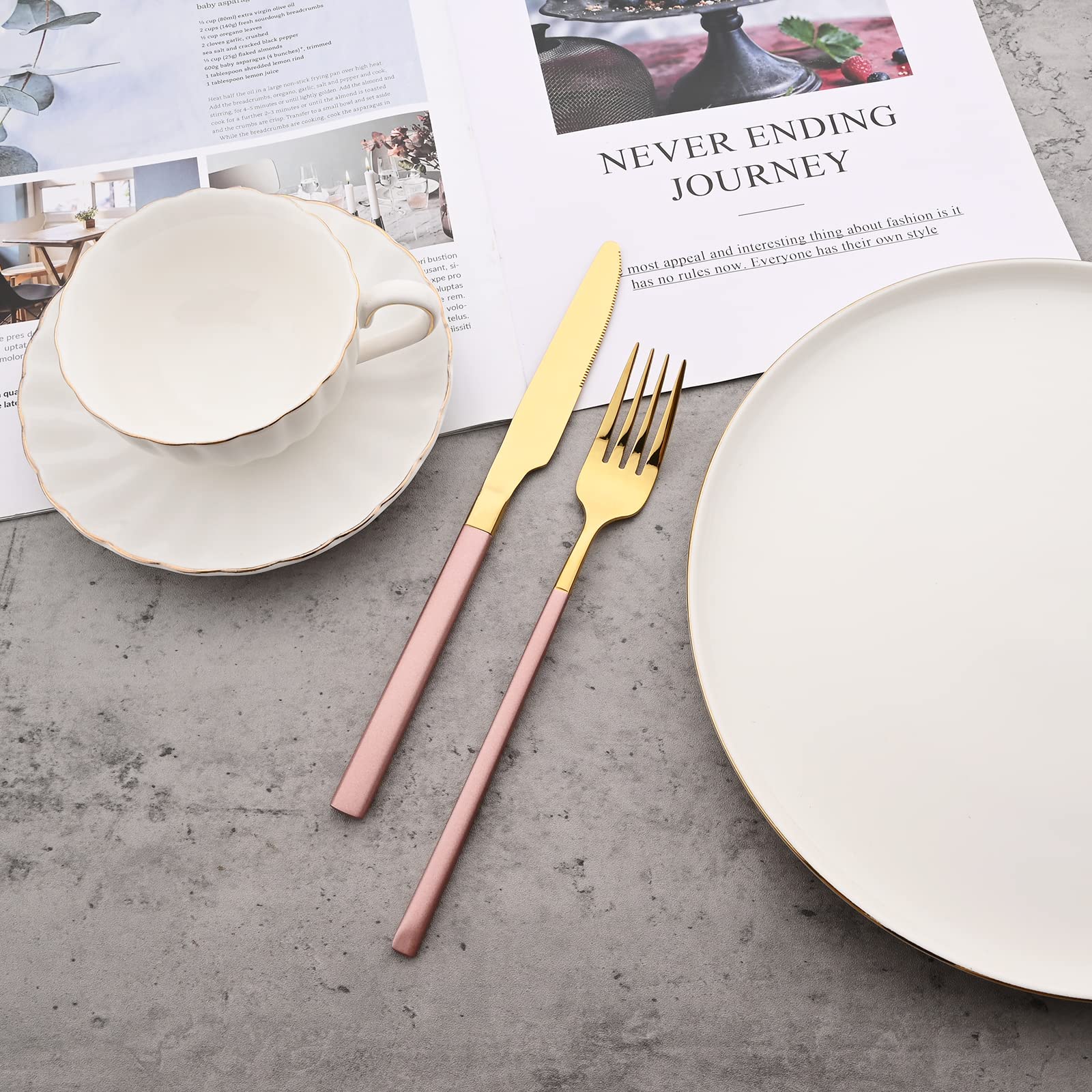 Premium 20-Piece Pink Gold Flatware Set - Stainless Steel Mirror Polished Utensils with Matte Handle (4-Person Setting) - Includes Knives, Forks & Spoons - Dishwasher Safe for Home, Kitchen & Hotel Use - Elegant Dinnerware for Weddings, Parties & Fine Dining