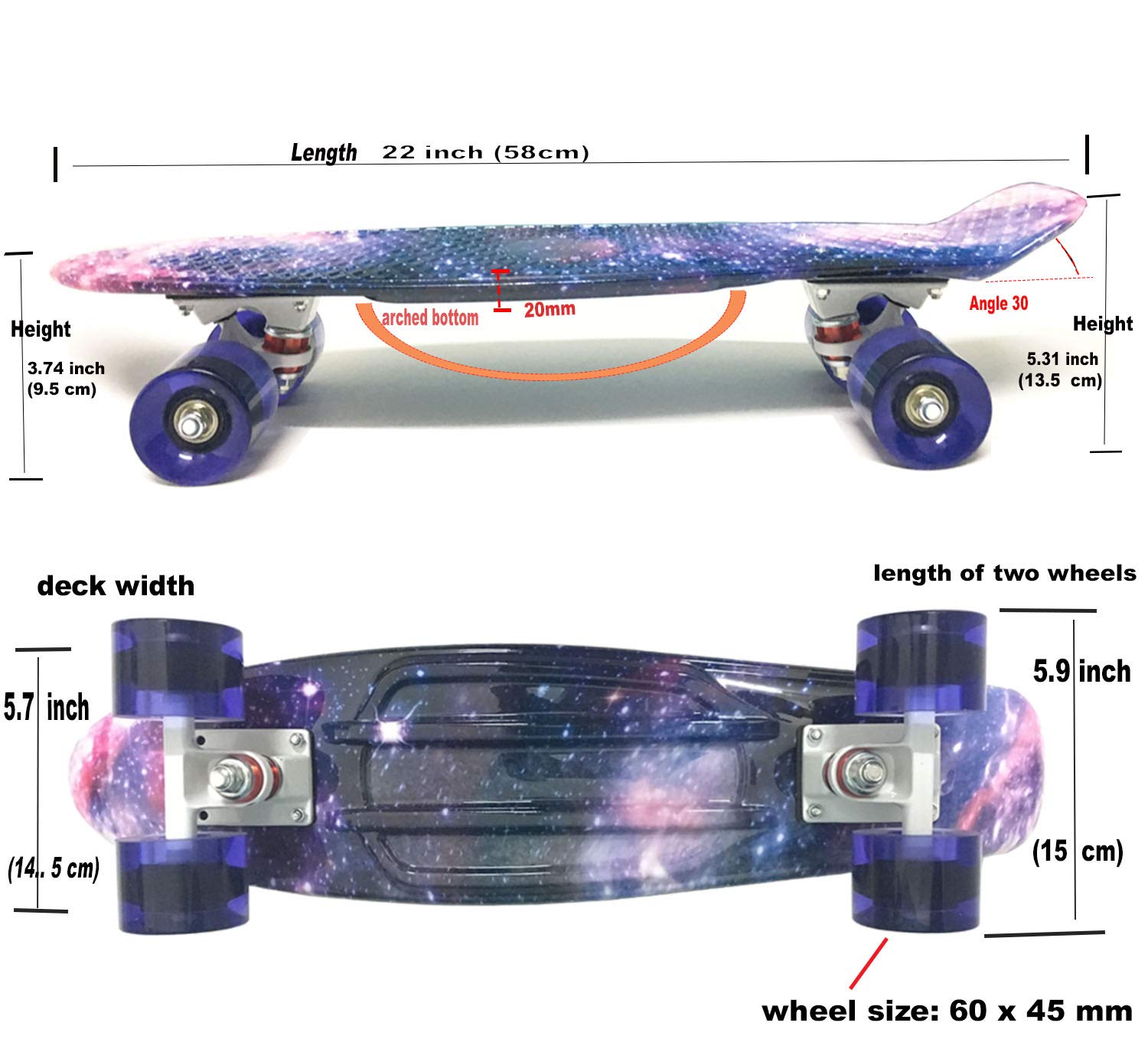 **DreamFire Galaxy Starry Skateboard - 22 Inch Mini Retro Cruiser for Kids, Boys & Girls - Beginner-Friendly Purple Skateboard - Perfect for Commuting, Park Rides & Outdoor Fun**