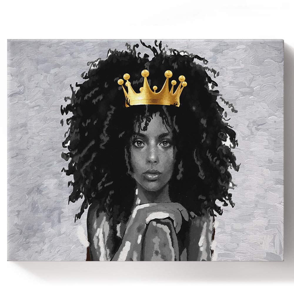 DIY Black Girl with Crown Paint by Numbers Kit - 16x20 Inch Canvas for Adults & Kids | Home Decor & Gift Idea