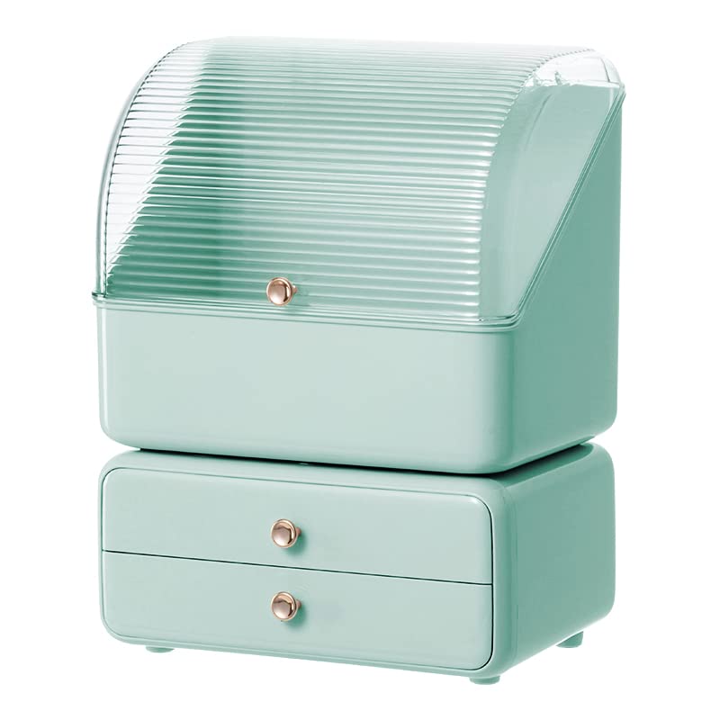 Waterproof & Dustproof Makeup Organizer with Detachable Drawers - Cosmetic Storage Case for Vanity, Bathroom Counter & Bedroom - Jewelry & Perfume Organizer (Green) - Perfect for Travel & Daily Skincare Routine