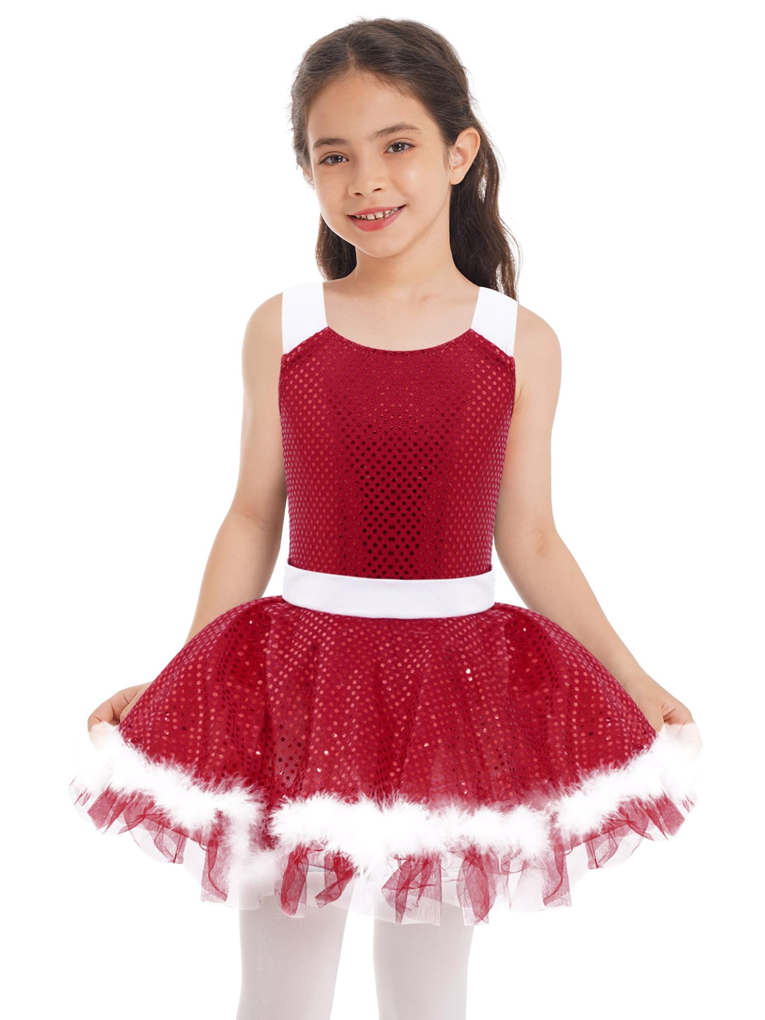 Kids Girls Sleeveless Sequins Tutu Dress - Sparkling Dance Skating Costume for Christmas, Recitals, and Party Performances