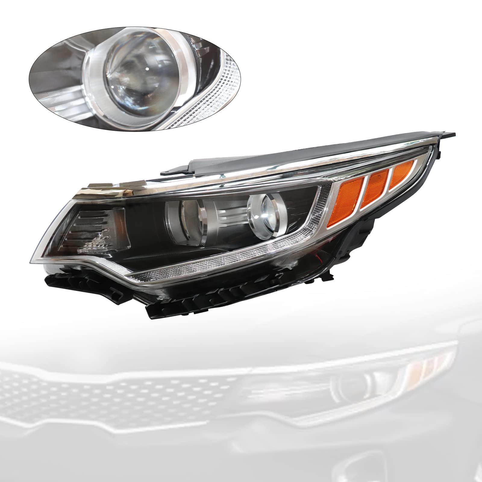 2016-2018 Kia Optima EX LX S SXL SX Premium LED DRL Halogen Headlights - Driver Side Left Headlamp (US Stock) - Perfect Replacement for Night Driving & Enhanced Visibility