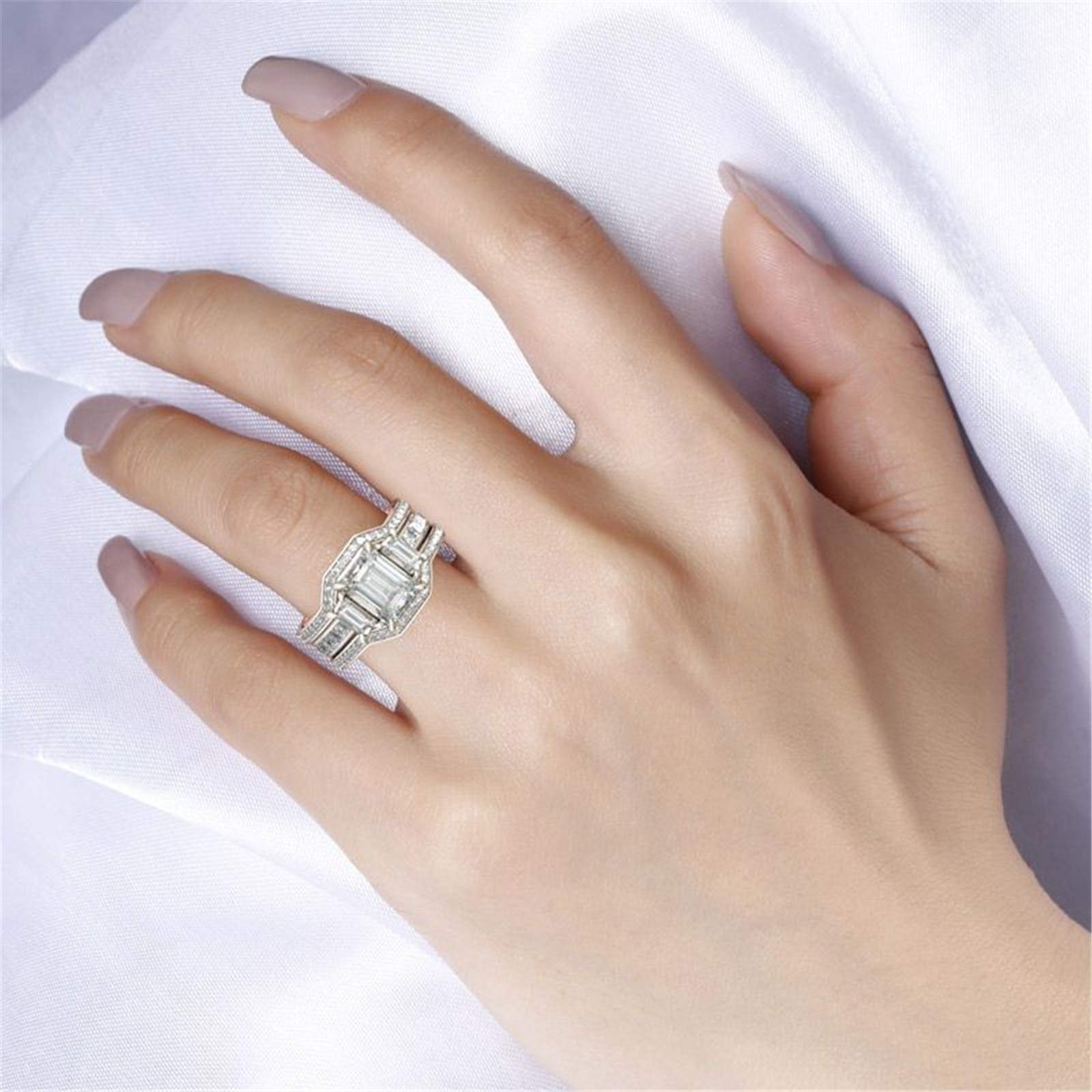 Jeulia 3-Stone Emerald Cut Sterling Silver Ring Set for Women - Interchangeable Wedding, Engagement, Anniversary, Birthday Gift with Jewelry Box | Perfect for Proposals, Romantic Occasions & Special Celebrations