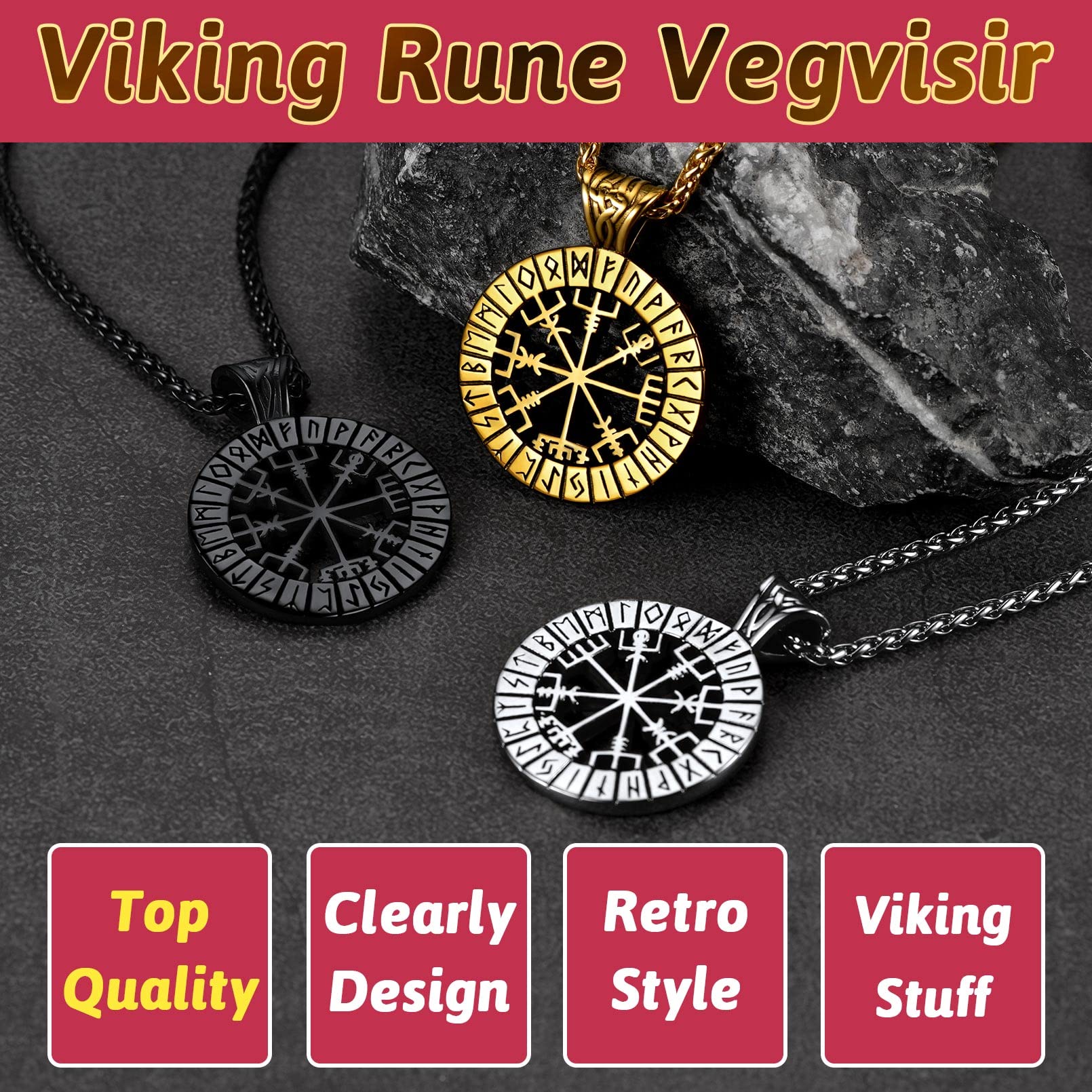 FaithHeart Viking Medal Necklace for Men - Stainless Steel Norse Mythology Pendant with Gift Box - Perfect for Viking Lovers, Cosplay, and Norse Jewelry Collectors