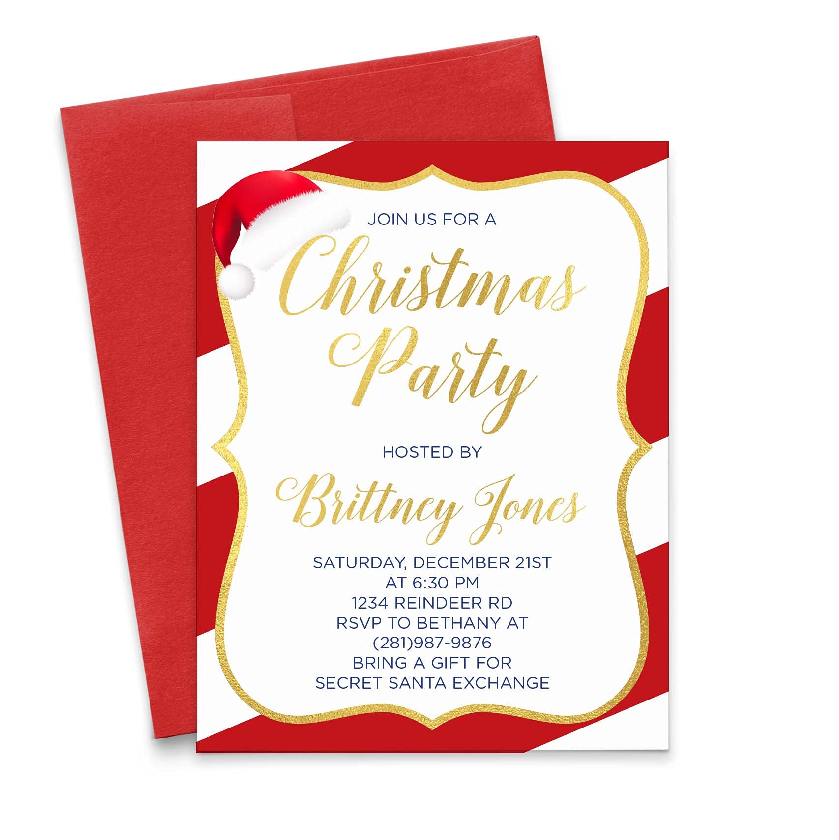 Custom Candy Cane Christmas Party Invitations - Personalized Holiday Cards with Envelope Color Options | Perfect for Xmas Celebrations, Office Parties & Family Gatherings