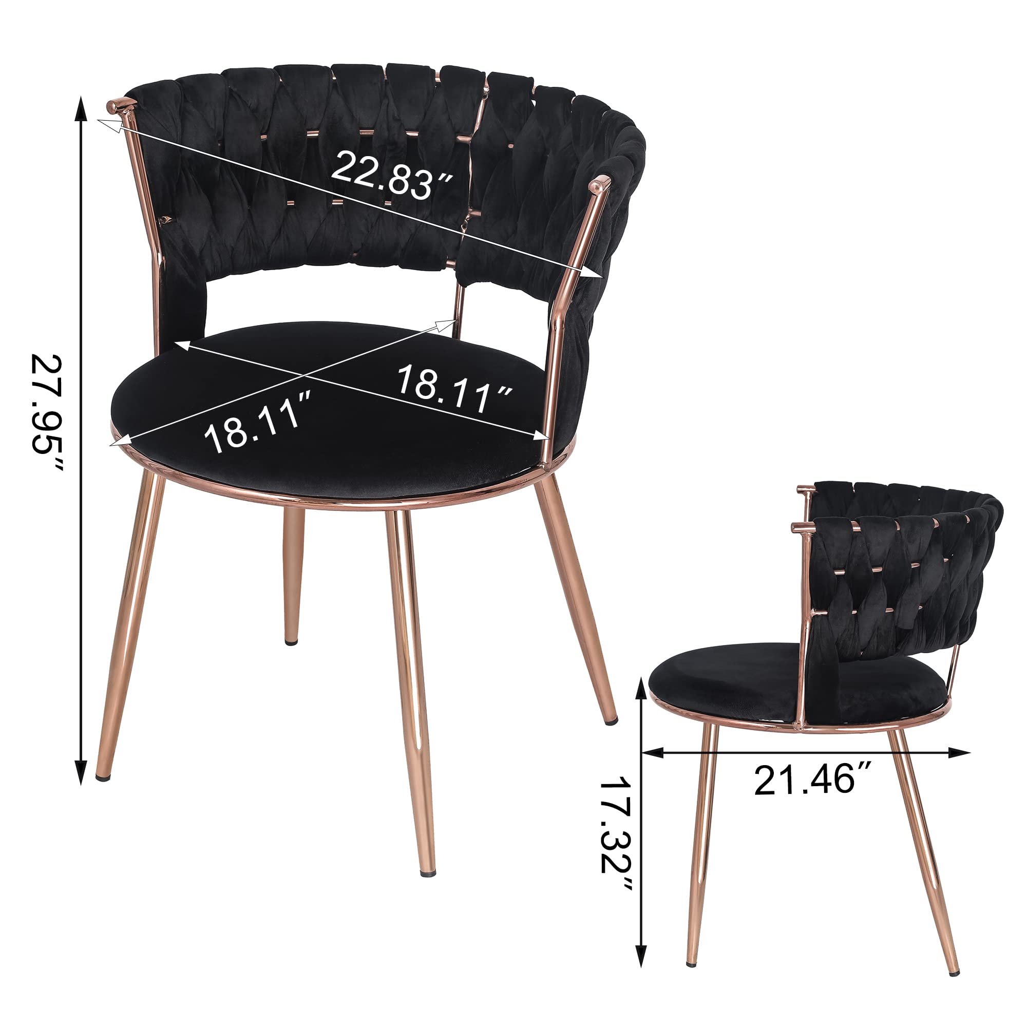 **Homebeez Velvet Upholstered Dining Chairs Set of 2 - Modern Accent Chairs with Rose Gold Metal Legs, Hand-Woven Design for Dining Room, Living Room, Kitchen - Elegant Black Velvet Seating for Home Decor**