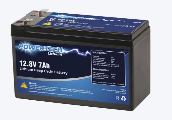 Powertech 12.8V 7Ah LiFePO4 Lithium Battery - Rechargeable Deep Cycle Battery for Solar Power, RV, Marine, and Off-Grid Applications