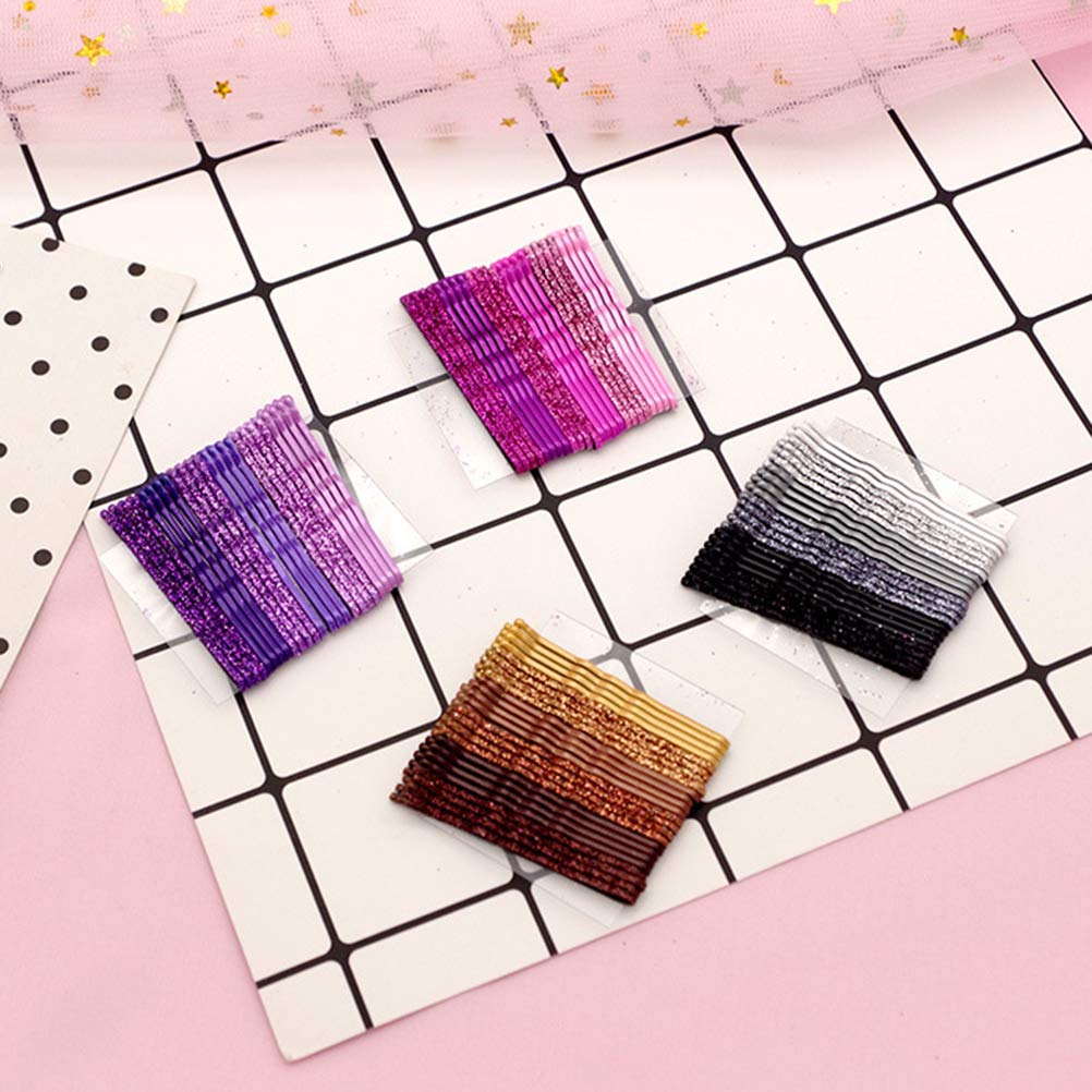 96pcs Glitter Powder Hair Clips - Golden, Pink, Purple & Black Bobby Pins | Metal Styling Barrettes for Women & Girls | Perfect for Parties, Weddings & Daily Hairstyling