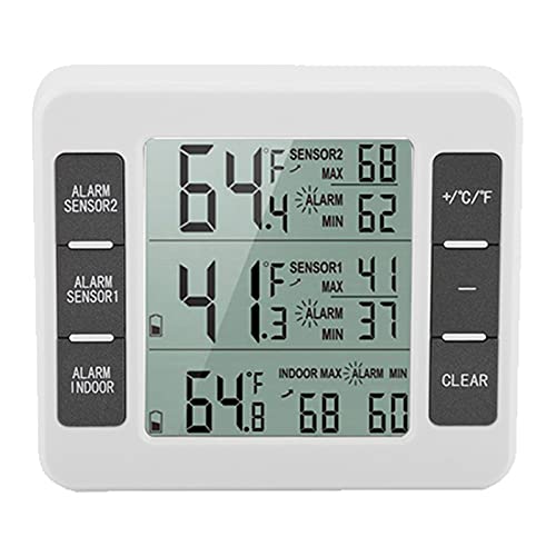 Wireless Digital Freezer Thermometer with Audible Alarm & 2 Sensors - Min/Max Temperature Display for Refrigerator, Deep Freezer - Perfect for Home Kitchen, Restaurant, and Food Storage Monitoring