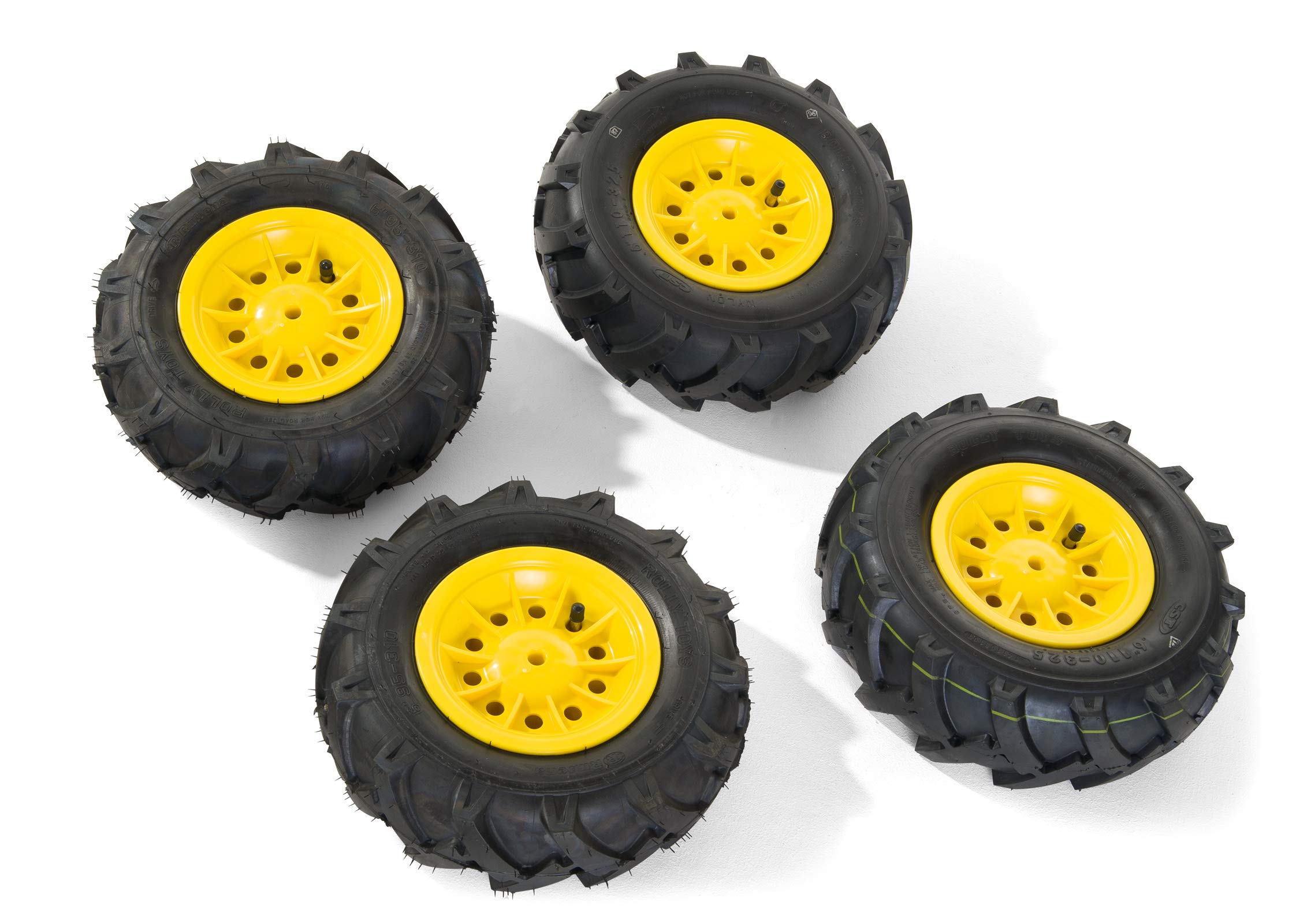 Rolly Toys 40 930 3 Vehicle Accessory - 2 Soft Tires 310x95cm + 2 Soft Tires 325x110cm with Yellow Rims | Replacement Parts for Kids Ride-On Cars, Tractors & Outdoor Toys | Perfect for Playgrounds, Backyards & Indoor Play Areas