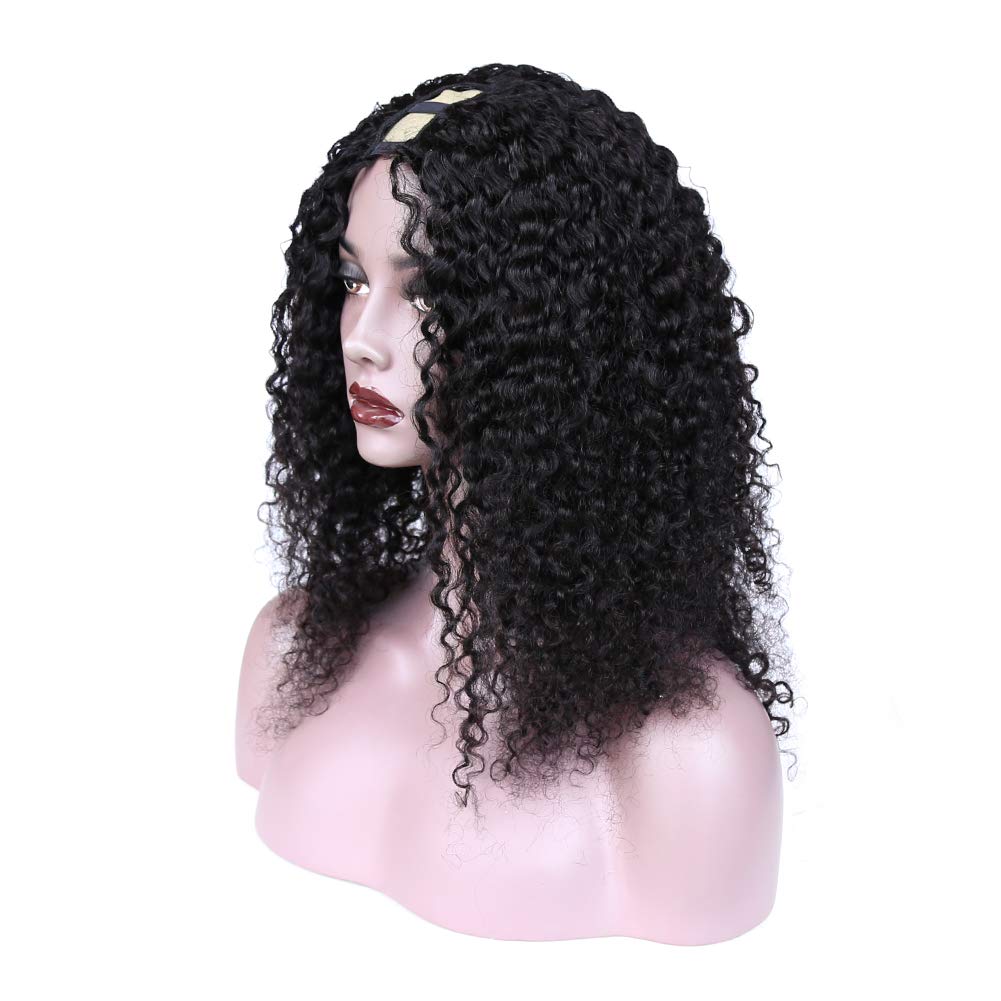 Zigzag Afro Curly U Part Human Hair Wigs for Black Women - 3B/3C Brazilian Virgin Hair, 130% Density, Machine Made Kinky Curly Wig (18 Inch) | Perfect for Daily Wear, Parties & Protective Styling