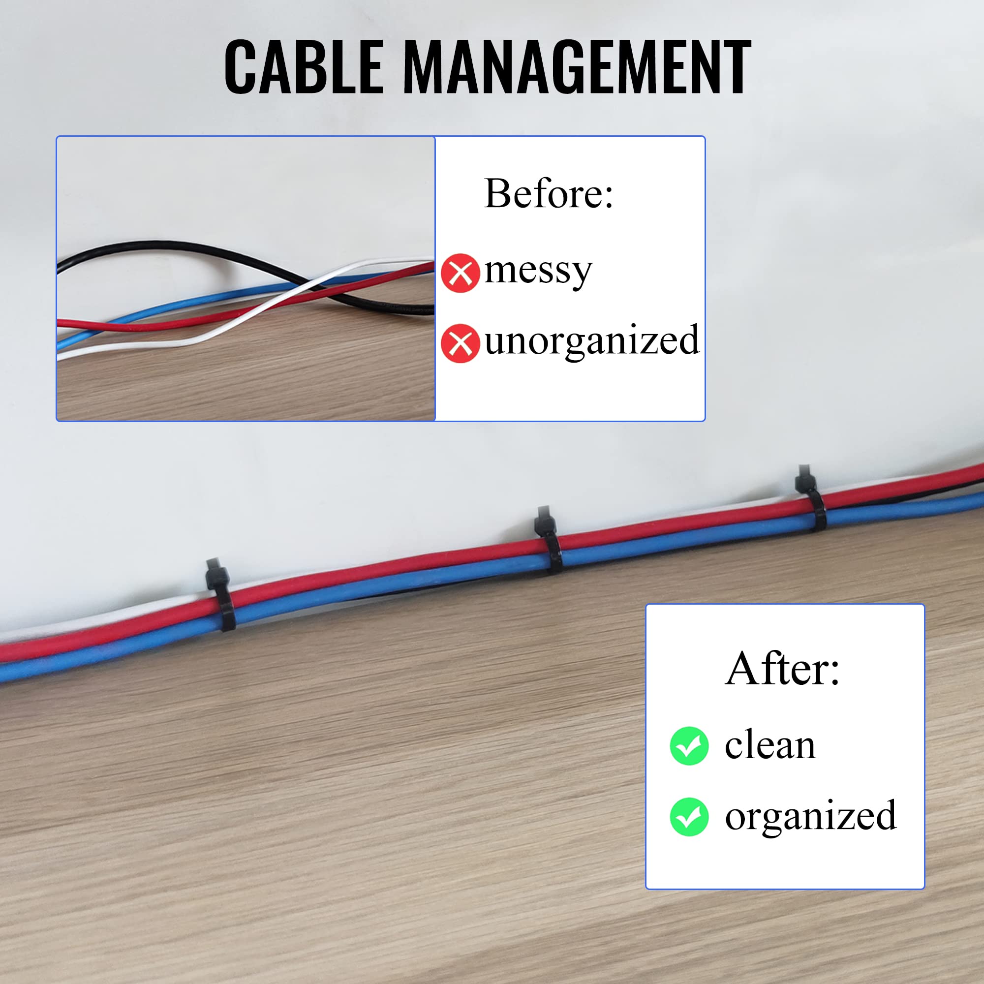 1000 Pack 8 Inch Black Zip Ties - 50lbs Tensile Strength Self-Locking Cable Ties for Indoor & Outdoor Use - Perfect for Organizing Wires, Securing Plants & DIY Projects