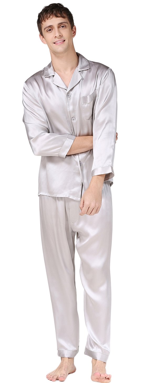 Premium Men's 100% Pure Mulberry Silk Pajama Set - Soft Breathable Sleepwear for Relaxation & Comfort - Perfect for Lounging, Travel & Luxury Bedtime