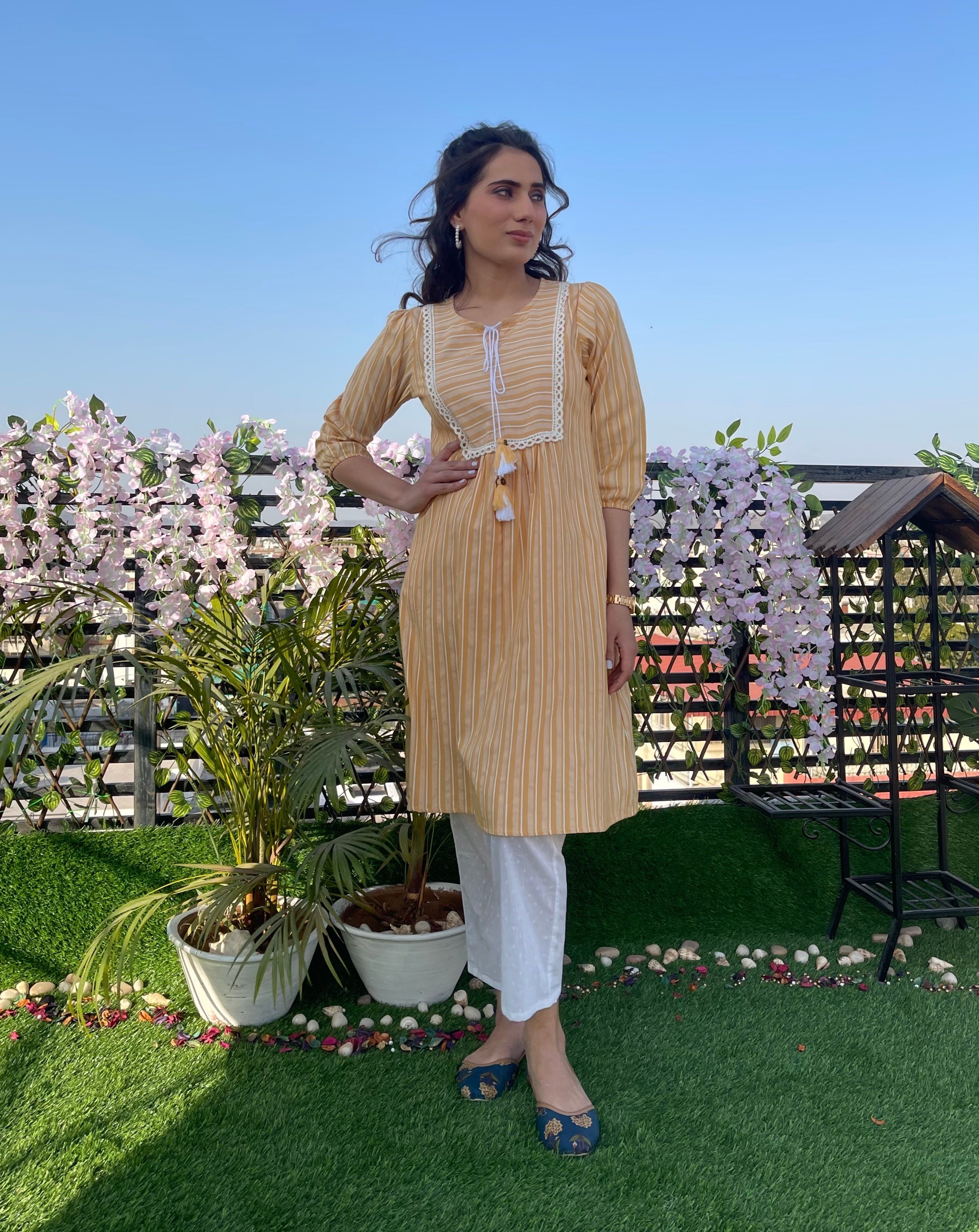 Stylish Yellow Printed Cotton Kurta Set for Women | Traditional Indian Ethnic Wear | Perfect for Festivals, Weddings & Casual Outings