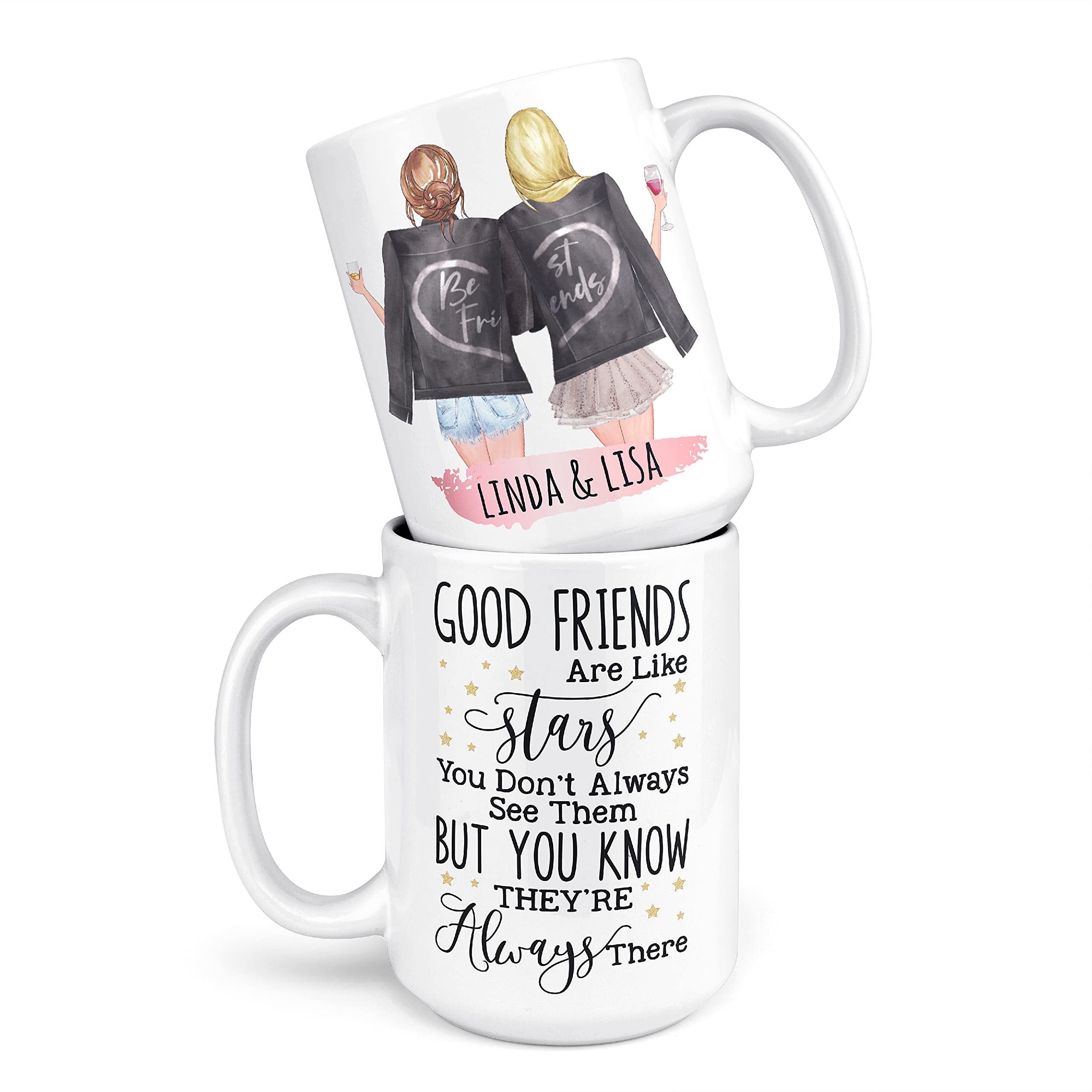 Personalized Best Friend Coffee Mug for Women - Custom Long Distance Friendship Cup with Names, Hair & Skin Color - Birthday, BFF, Galentines Day Gift for Besties - Perfect for Coffee Lovers, Office Use & Heartwarming Surprises