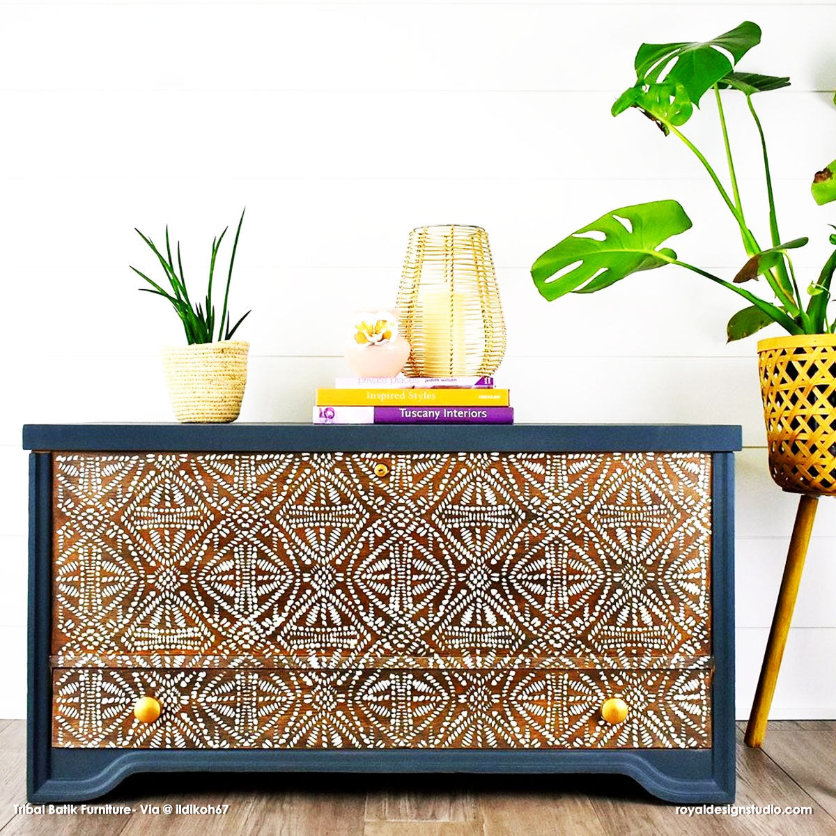 Tribal Batik Furniture Stencil - Handmade Wooden Stencils for DIY Furniture Painting & Home Decor | Perfect for Cabinets, Tables, and Wall Art Projects