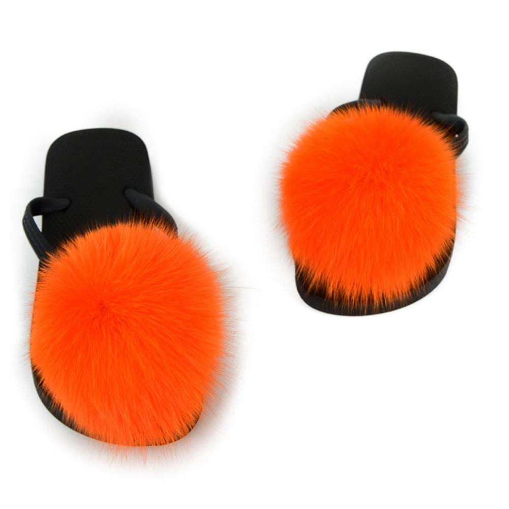 DAYISS Women's Real Fox Fur Ball Slides - Fluffy Fuzzy Sandals & Furry Slippers for Women | Cozy Home Lounging & Winter Comfort