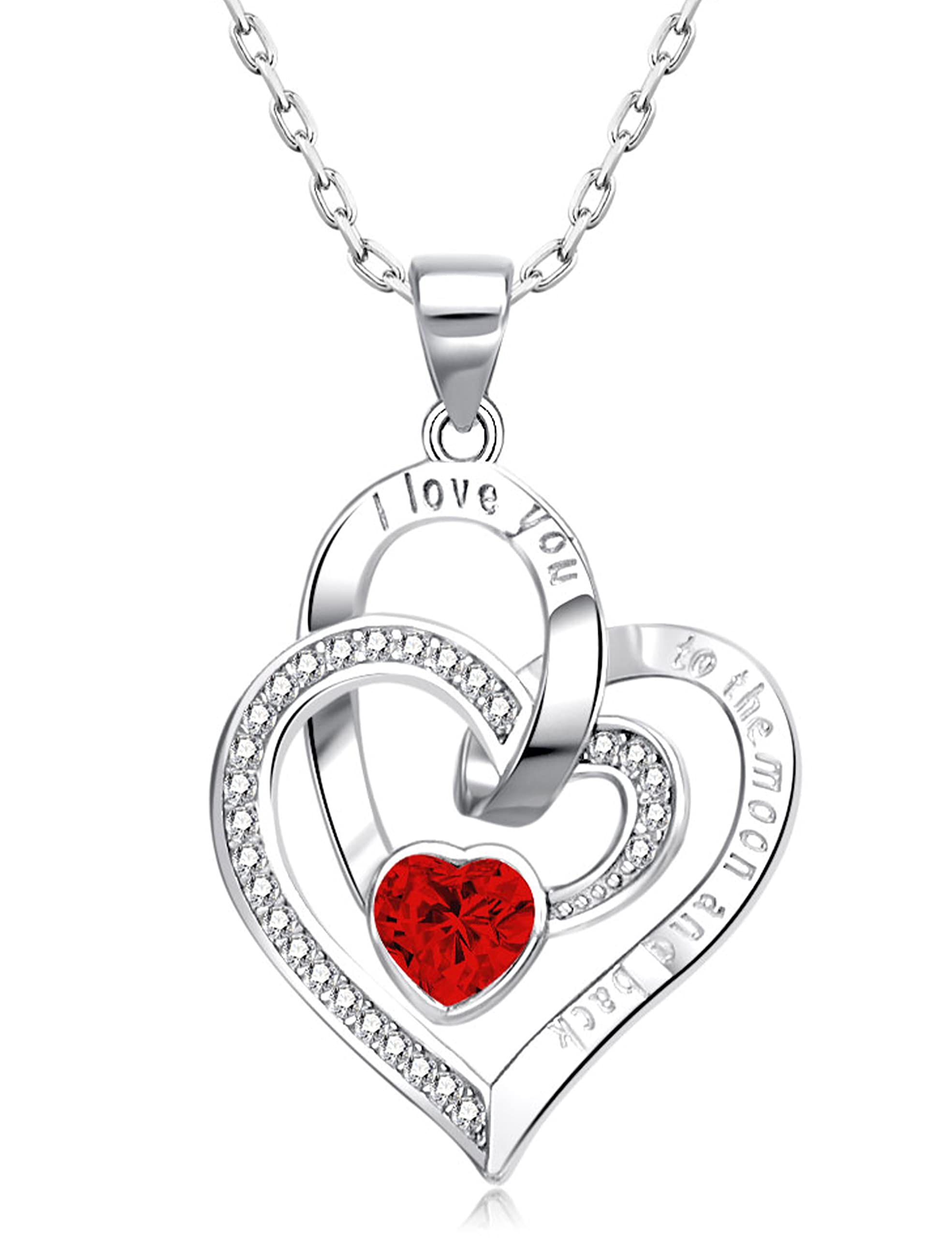 925 Sterling Silver Heart Birthstone Necklace for Women - Cubic Zirconia Pendant Jewelry Gift for Wife, Girlfriend, Her - Valentine's Day, Anniversary, Birthday Present - Perfect for Romantic Occasions & Everyday Wear