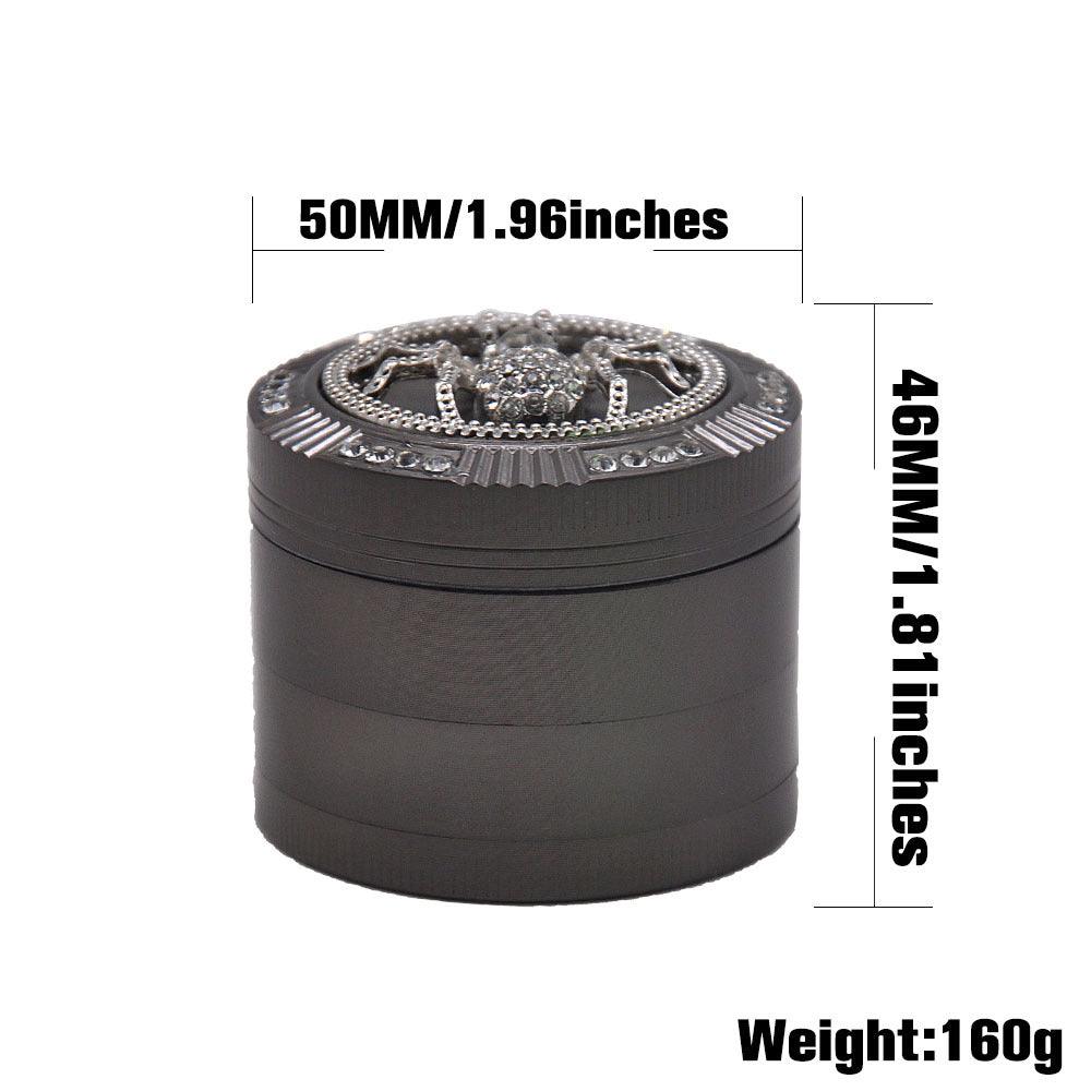 50MM Black 4-Layer Spider Tobacco Grinder - Portable Lightweight Herb & Weed Crusher for Smoking, Rolling, and Kitchen Spice Preparation
