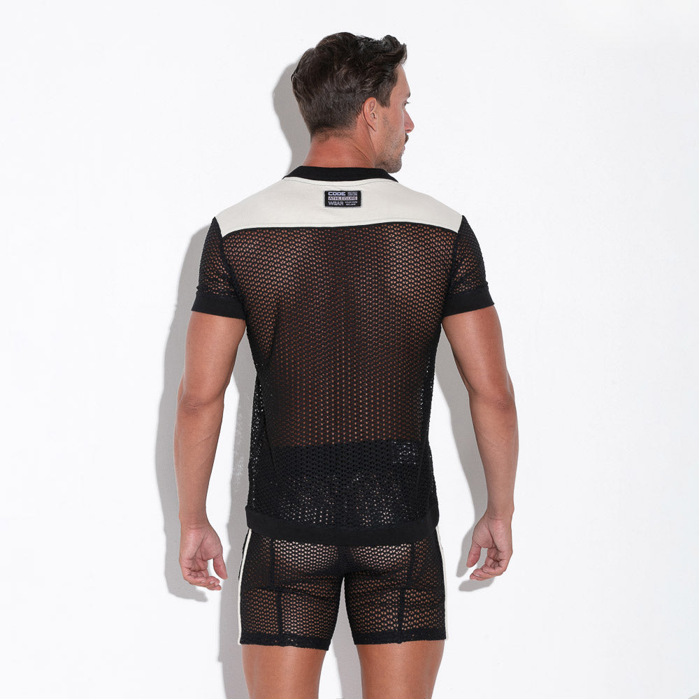 Code 22 Openwork 9735 Mesh Polo Shirt for Men - Breathable Black Golf Shirt with Stylish Mesh Design - Perfect for Golf, Tennis & Summer Outdoor Activities