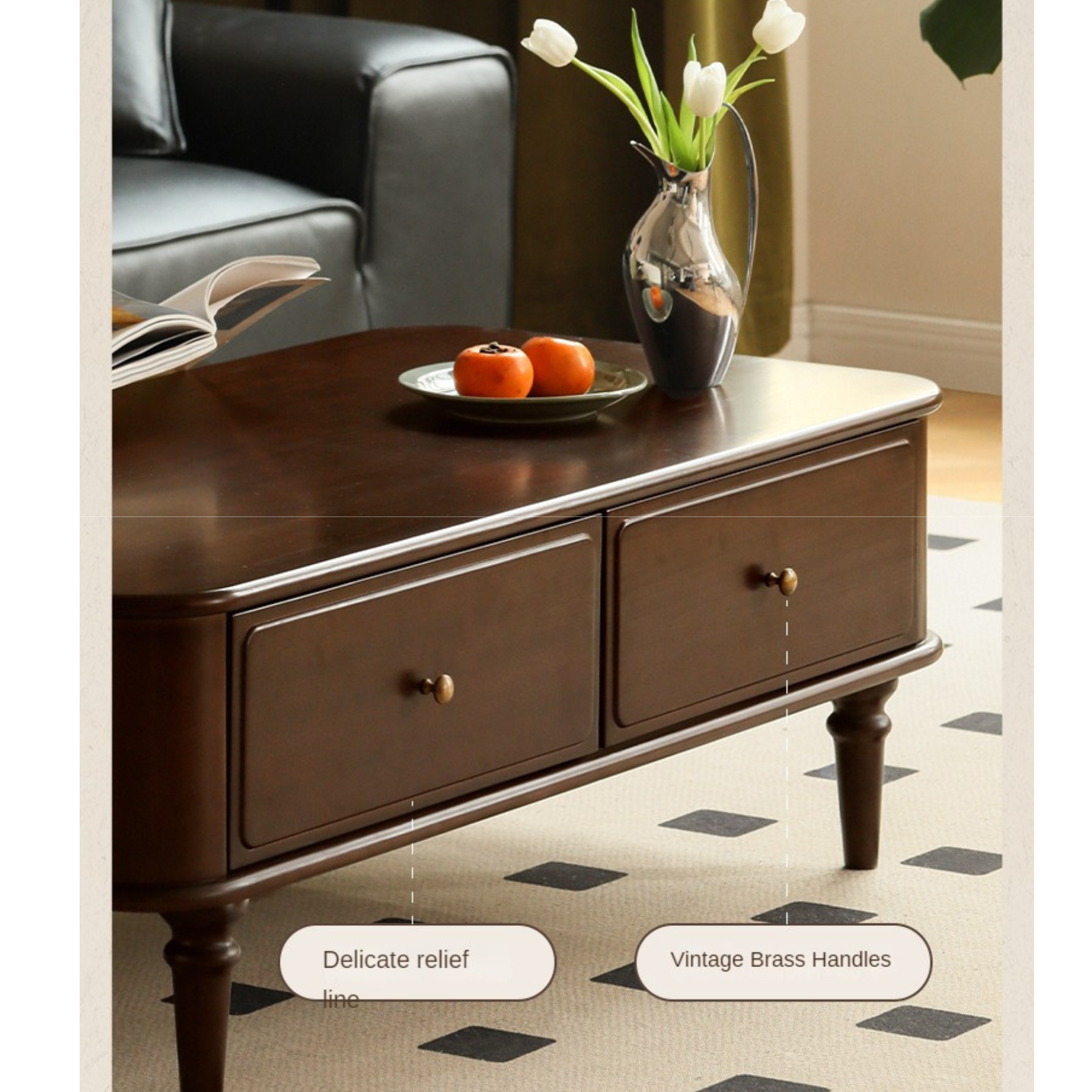 Solid Poplar Wood American Style Rectangular Coffee Table - Modern Living Room Furniture for Home Decor & Relaxation
