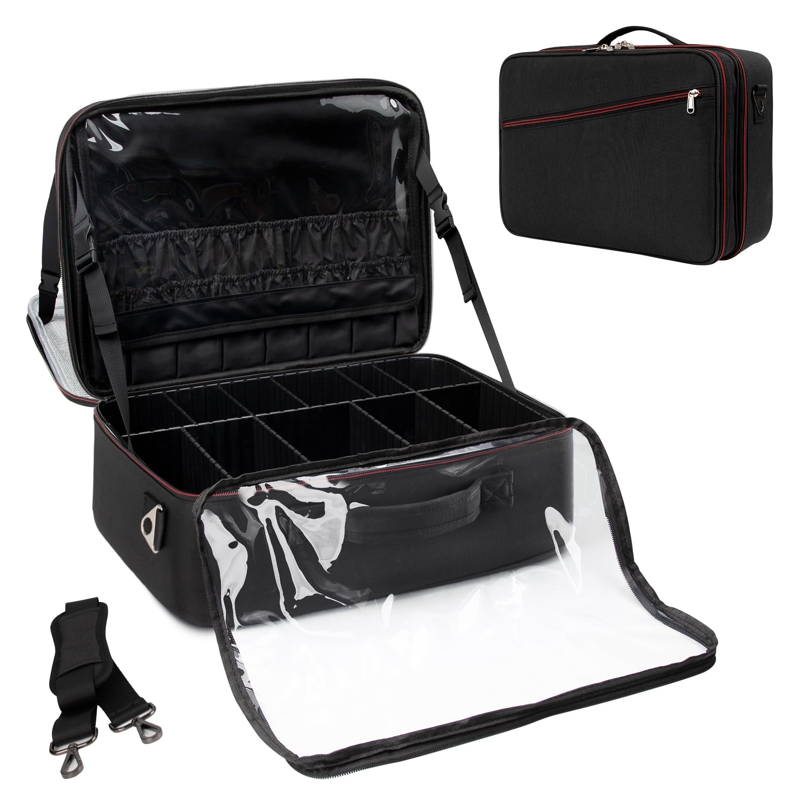 Extra Large Makeup Bag Organizer - XL Travel Cosmetic Case with Washable Plastic Divider & Heat Insulation Layer - Portable Artist Storage for Lipstick, Makeup & Toiletry Accessories (Black) - Perfect for Travel, Home Organization & Professional Makeup Artists