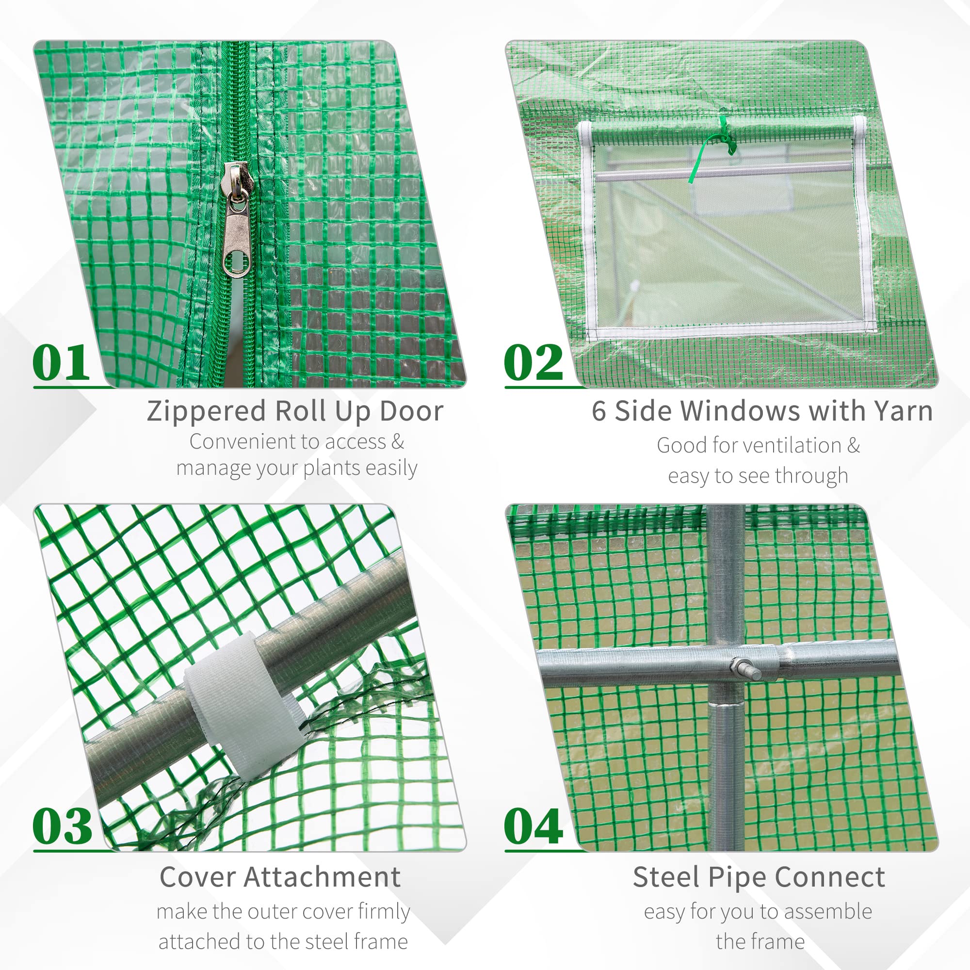 Outsunny 15' x 6' x 7' Walk-in Tunnel Greenhouse with Roll-Up Door & Windows, PE Cover Plant Growing House - Ideal for Backyard Gardening, Patio Plant Protection & Year-Round Vegetable Cultivation