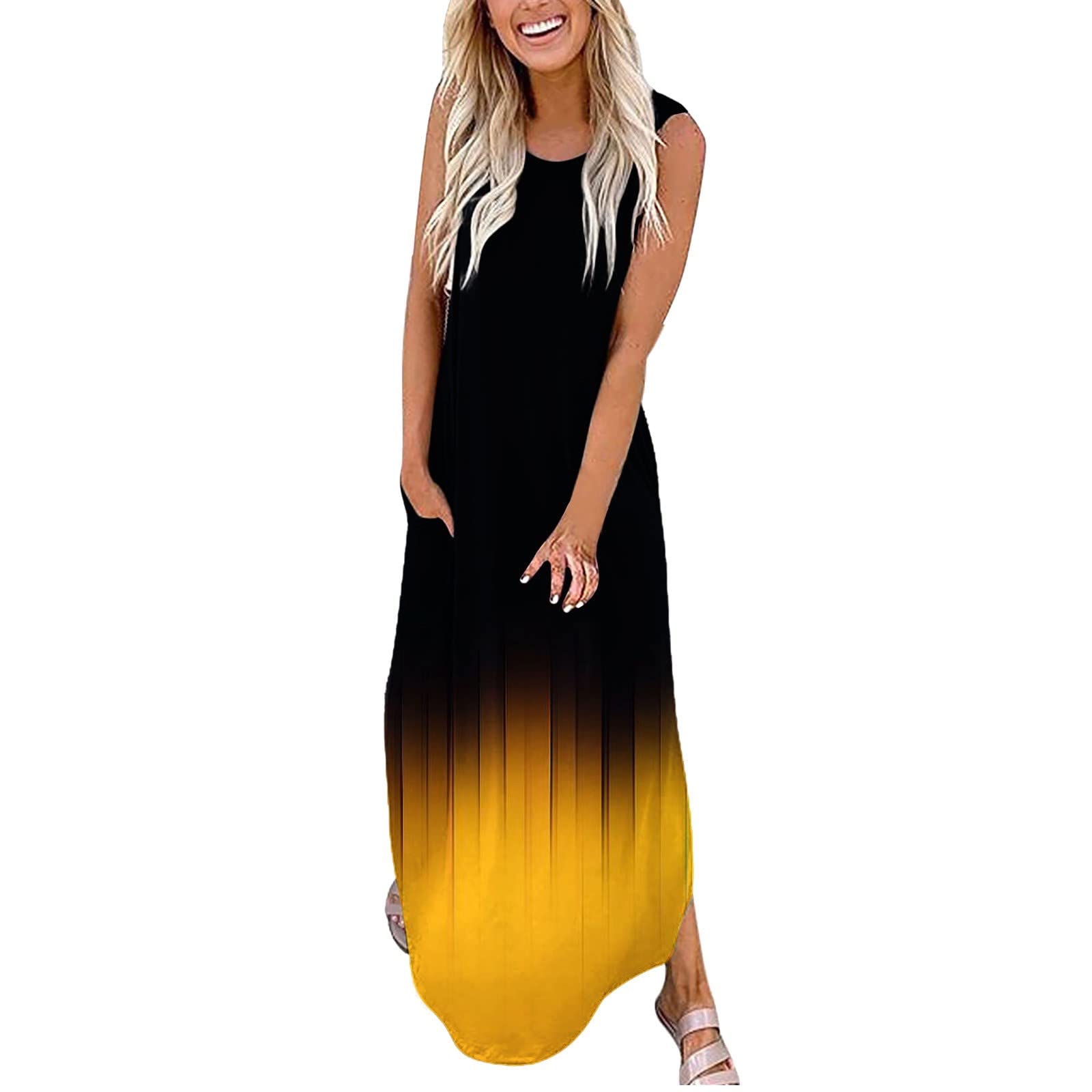 Women's Casual Floral Print Round Neck Pocket Loose Midi Dress - Perfect for Beach Vacations, Summer Holidays & Everyday Wear