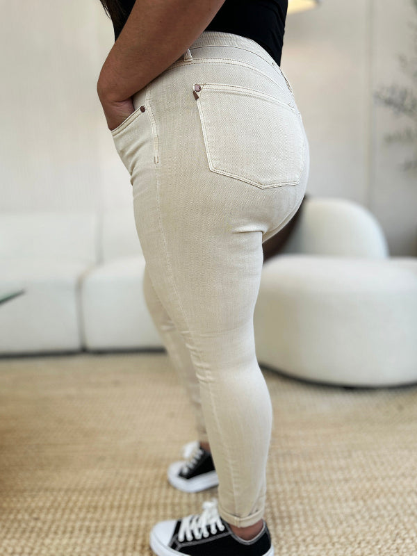 Judy Blue High Waisted Tummy Control Skinny Jeans for Women - Comfortable Stretch Denim Pants with Garment Wash | Perfect for Casual Wear, Office & Date Night
