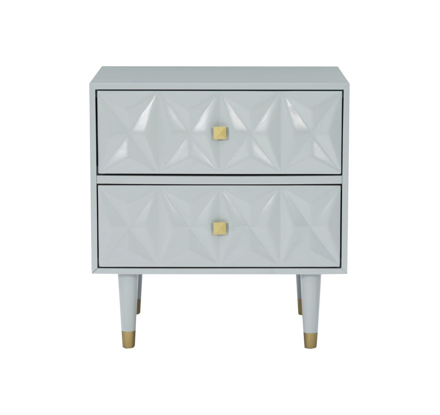 Linon Two Drawer Geo Texture Nightstand Grey - Modern Bedside Table for Bedroom, Living Room & Office - Compact Storage Solution with Sleek Design