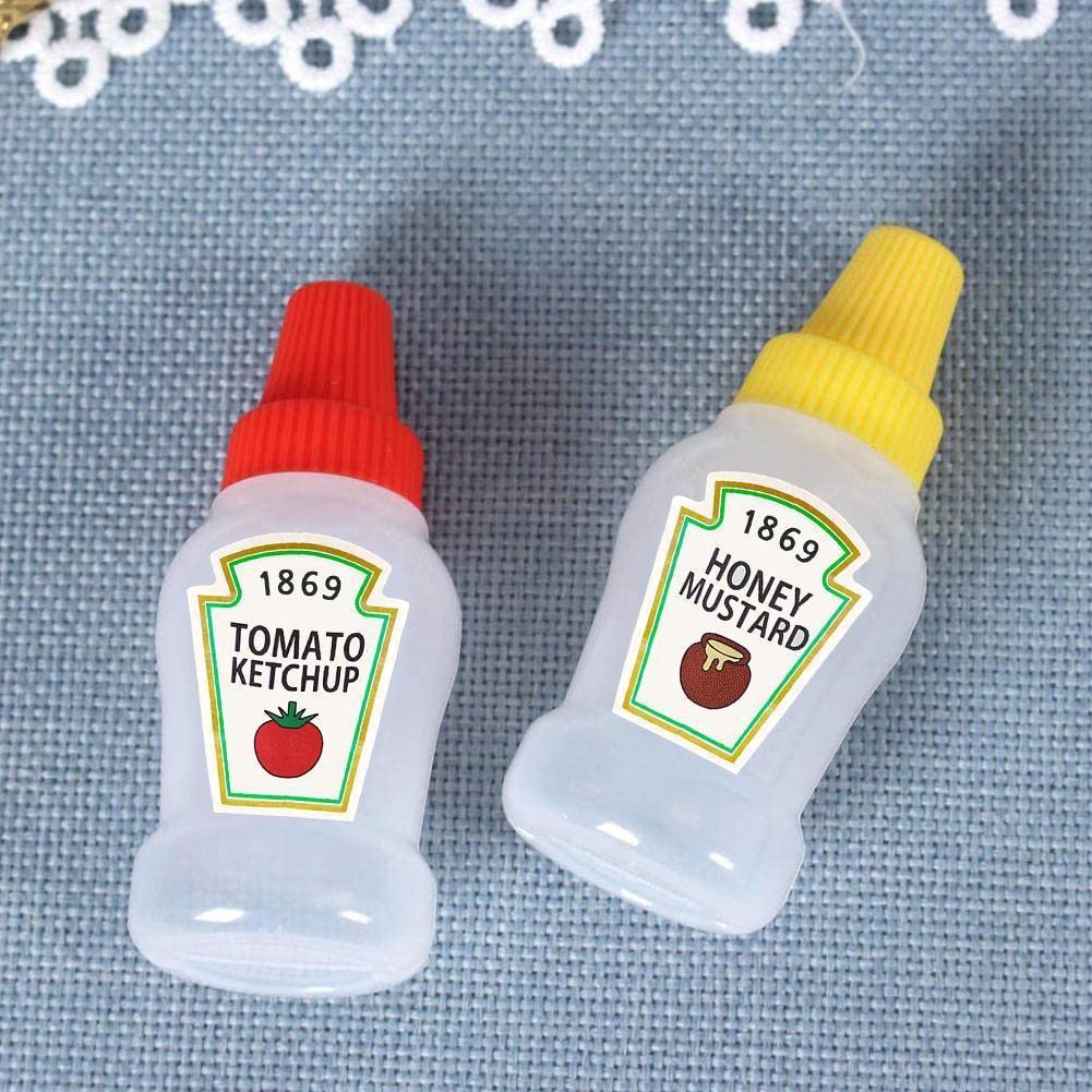 2 Pack Mini Tomato Ketchup Bottles (25ML) - Portable Small Sauce Containers for Salad Dressing, Bento Box, Picnics, BBQs & Travel - Leak-Proof Pantry Storage Containers
